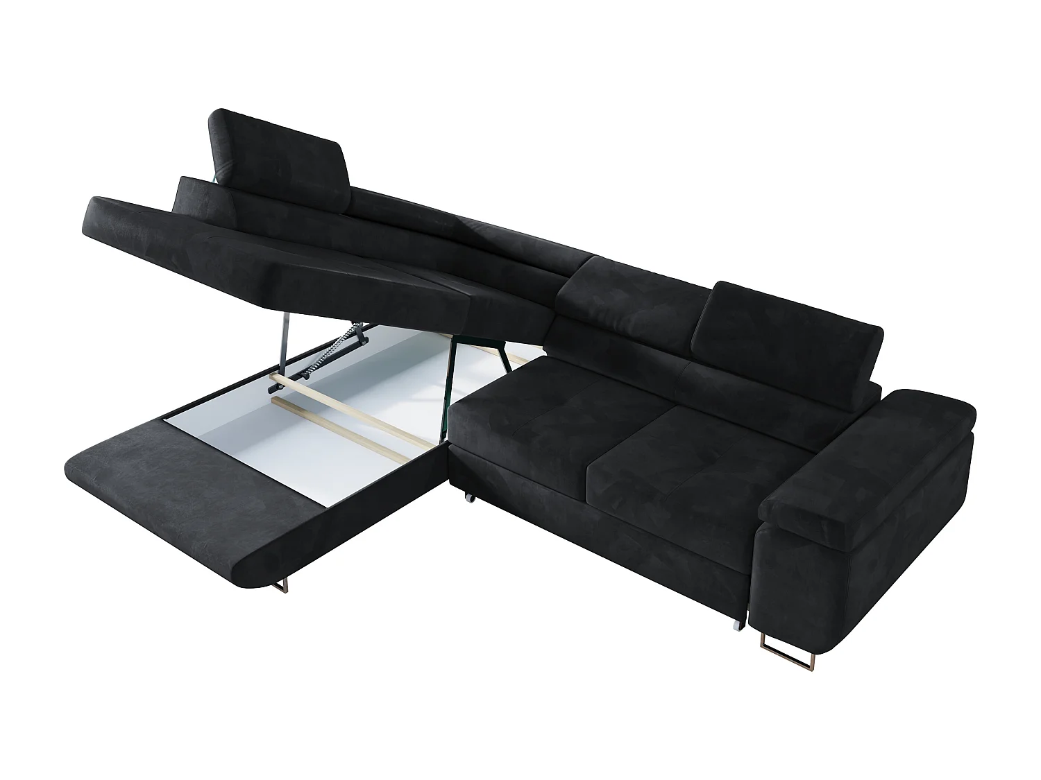 Ecksofa GUSTAW - mit Schlaffunktion, verstellbare Kopfstützen, Metallbeine - Graphitgrau Velvet - Ecke Links