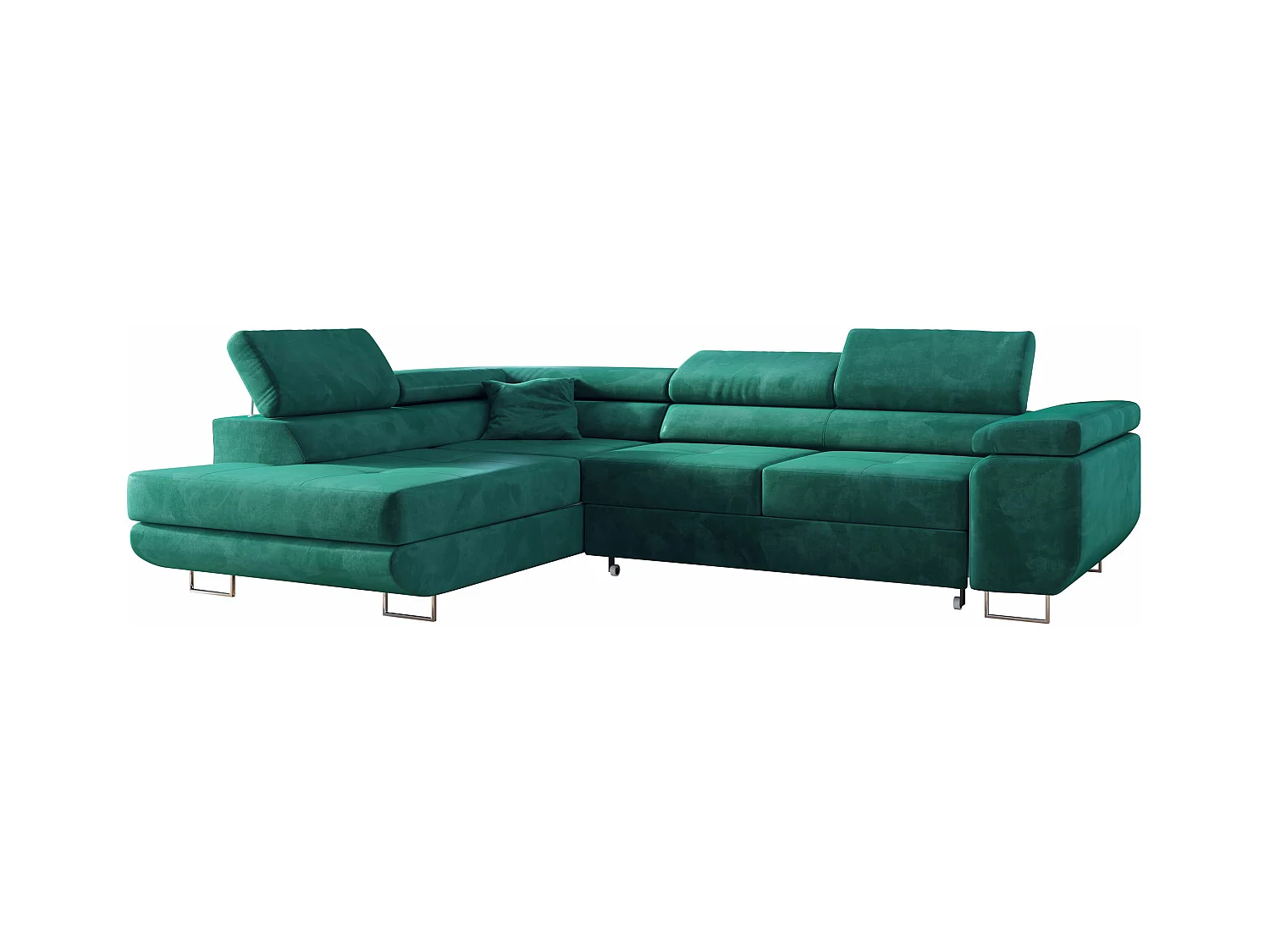 Ecksofa GUSTAW - mit Schlaffunktion, verstellbare Kopfstützen, Metallbeine - DunkelGrün Velvet - Ecke Links