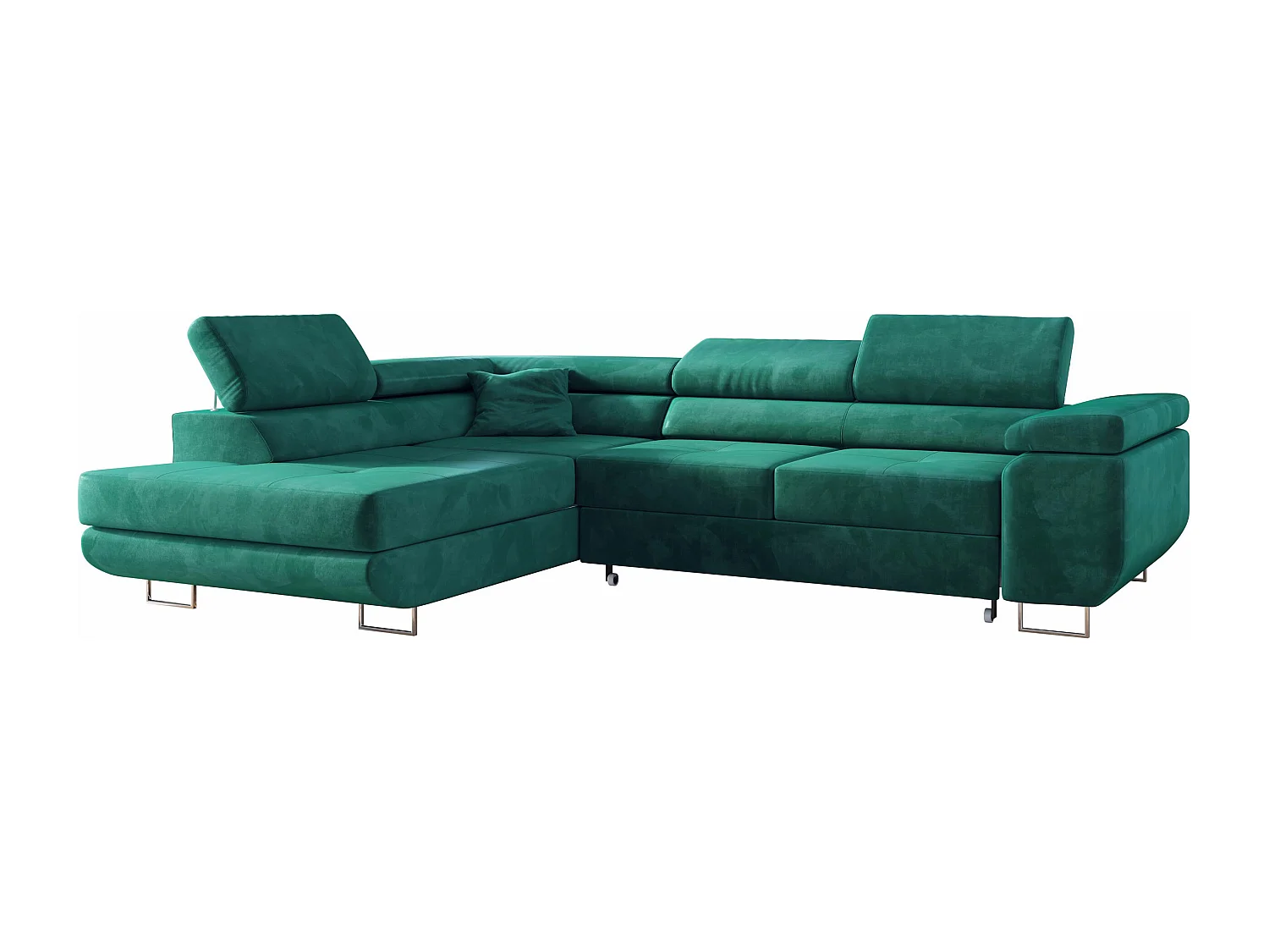 Ecksofa GUSTAW - mit Schlaffunktion, verstellbare Kopfstützen, Metallbeine - DunkelGrün Velvet - Ecke Links