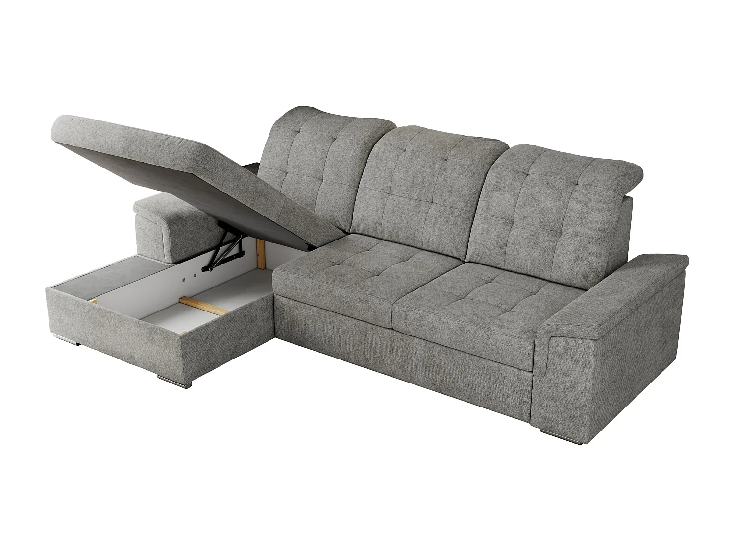 Ecksofa MADRITO - mit verstellbarer Rückenlehne, Armlehnen, gestepptem Sitz und Rückenlehne, Schlaffunktion - Hellgrau Struktur - Ecke Links