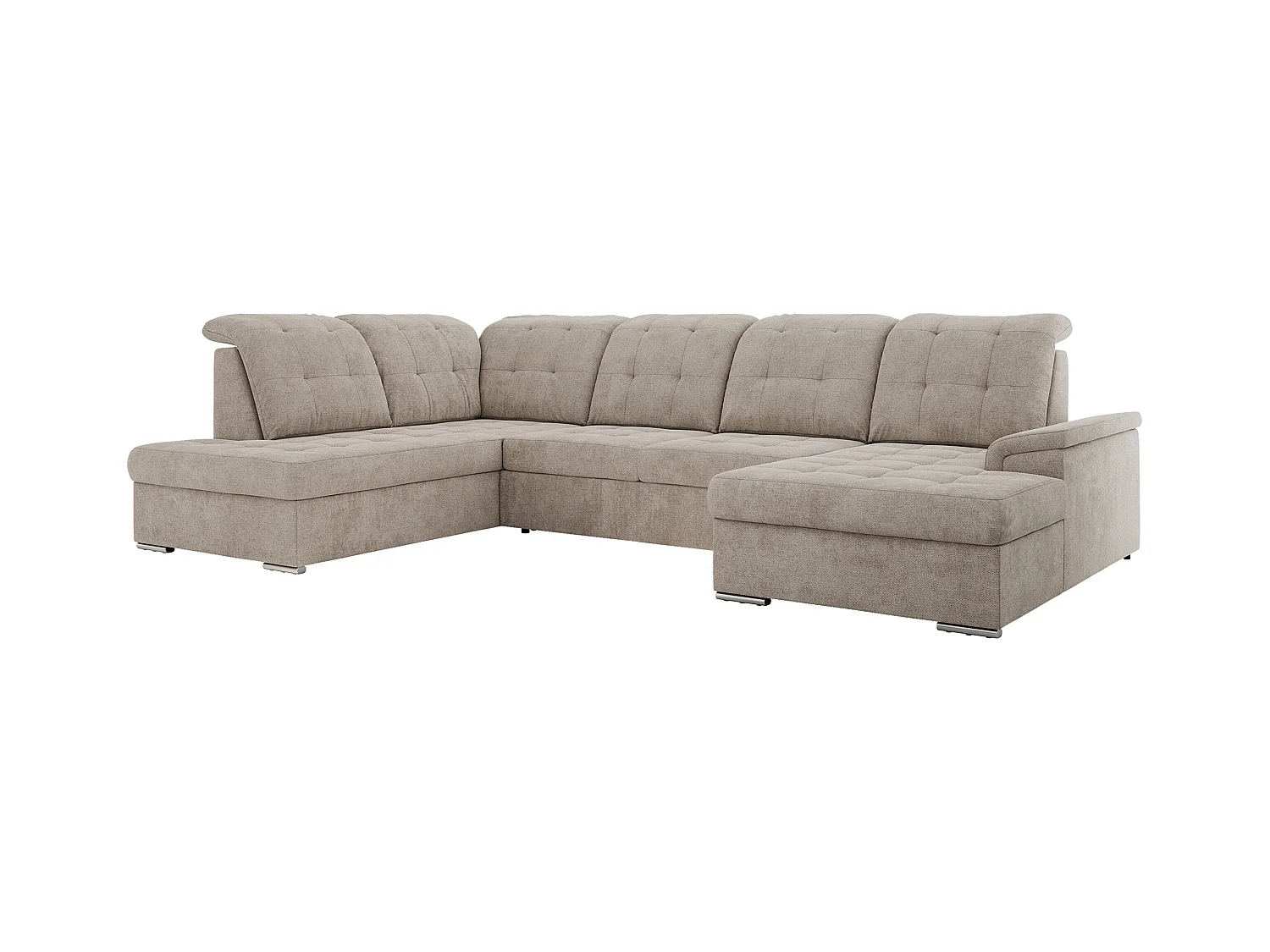 Ecksofa MADRITO U - mit verstellbarer Rückenlehne, Armlehne, L-förmige Ecke, Bettkasten - Beige Struktur - Ecke Links