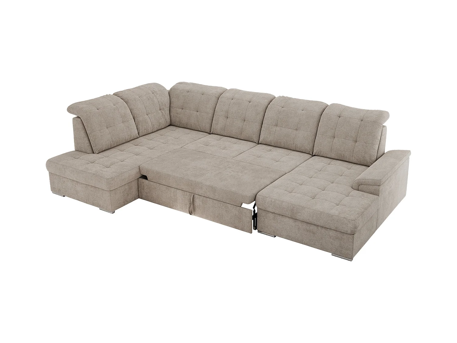 Ecksofa MADRITO U - mit verstellbarer Rückenlehne, Armlehne, L-förmige Ecke, Bettkasten - Beige Struktur - Ecke Links