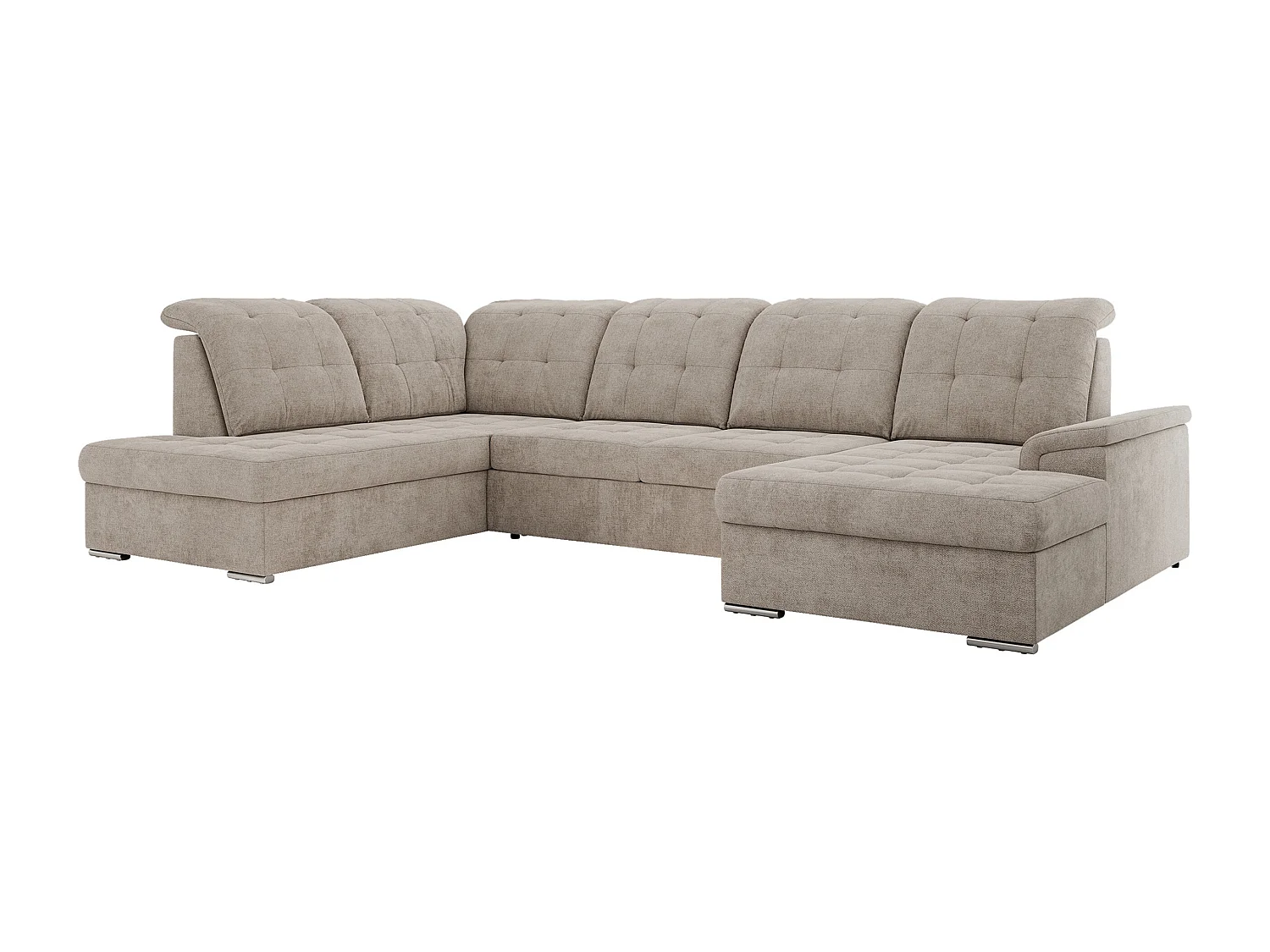 Ecksofa MADRITO U - mit verstellbarer Rückenlehne, Armlehne, L-förmige Ecke, Bettkasten - Beige Struktur - Ecke Links