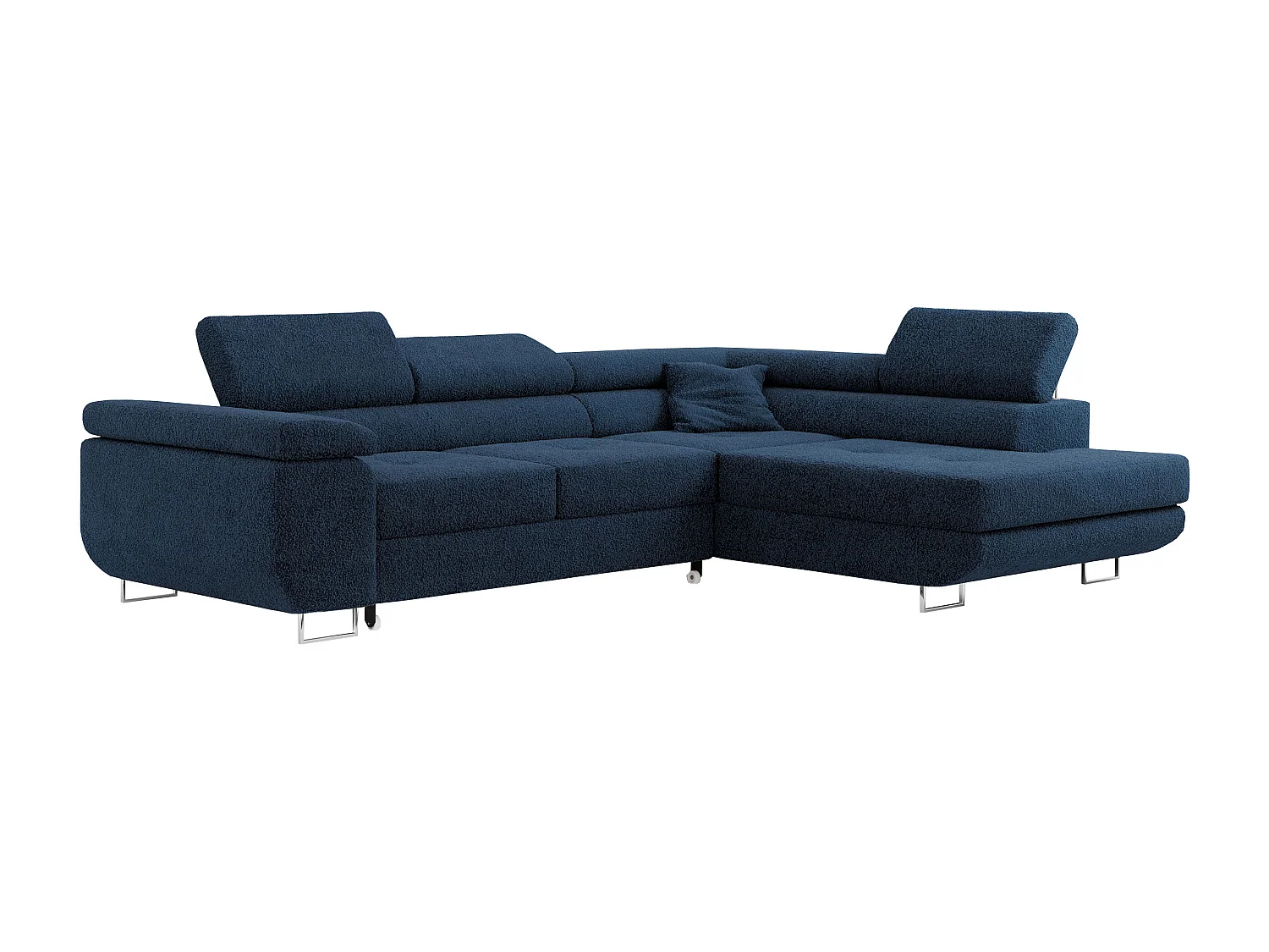 Ecksofa GUSTAW - mit Schlaffunktion, verstellbare Kopfstützen, Metallbeine - Dunkelblau Boucle - Ecke Rechts