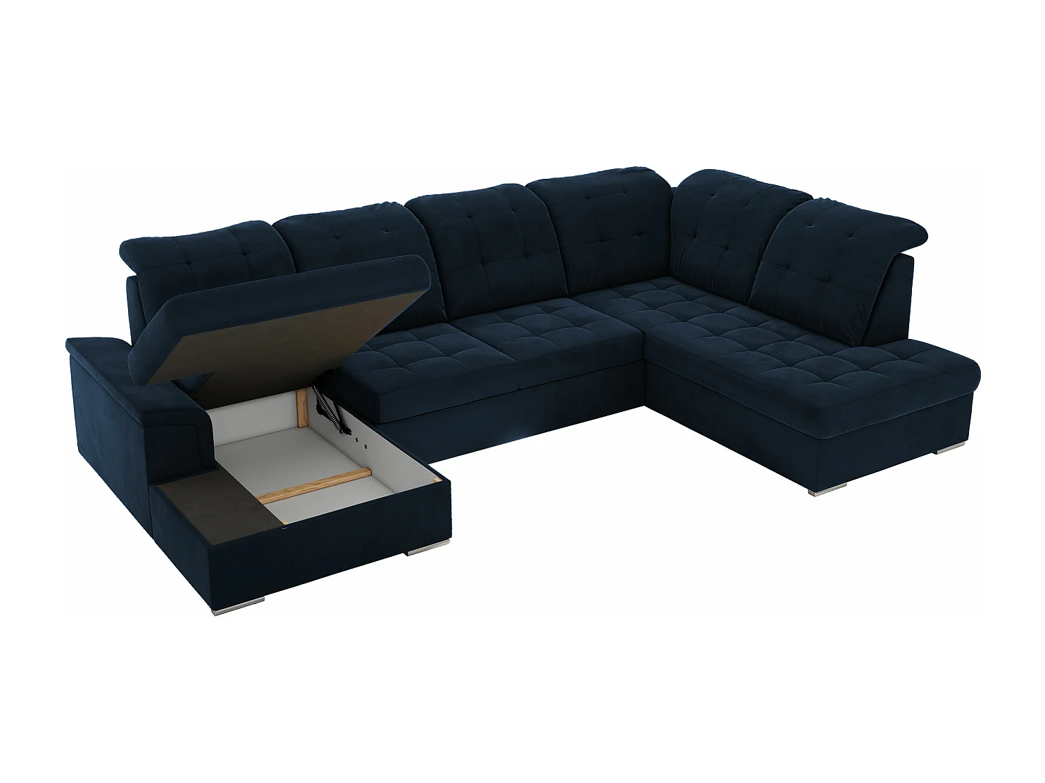 Ecksofa MADRITO U - mit verstellbarer Rückenlehne, Armlehne, L-förmige Ecke, Bettkasten - Dunkelblau Velvet - Ecke Rechts