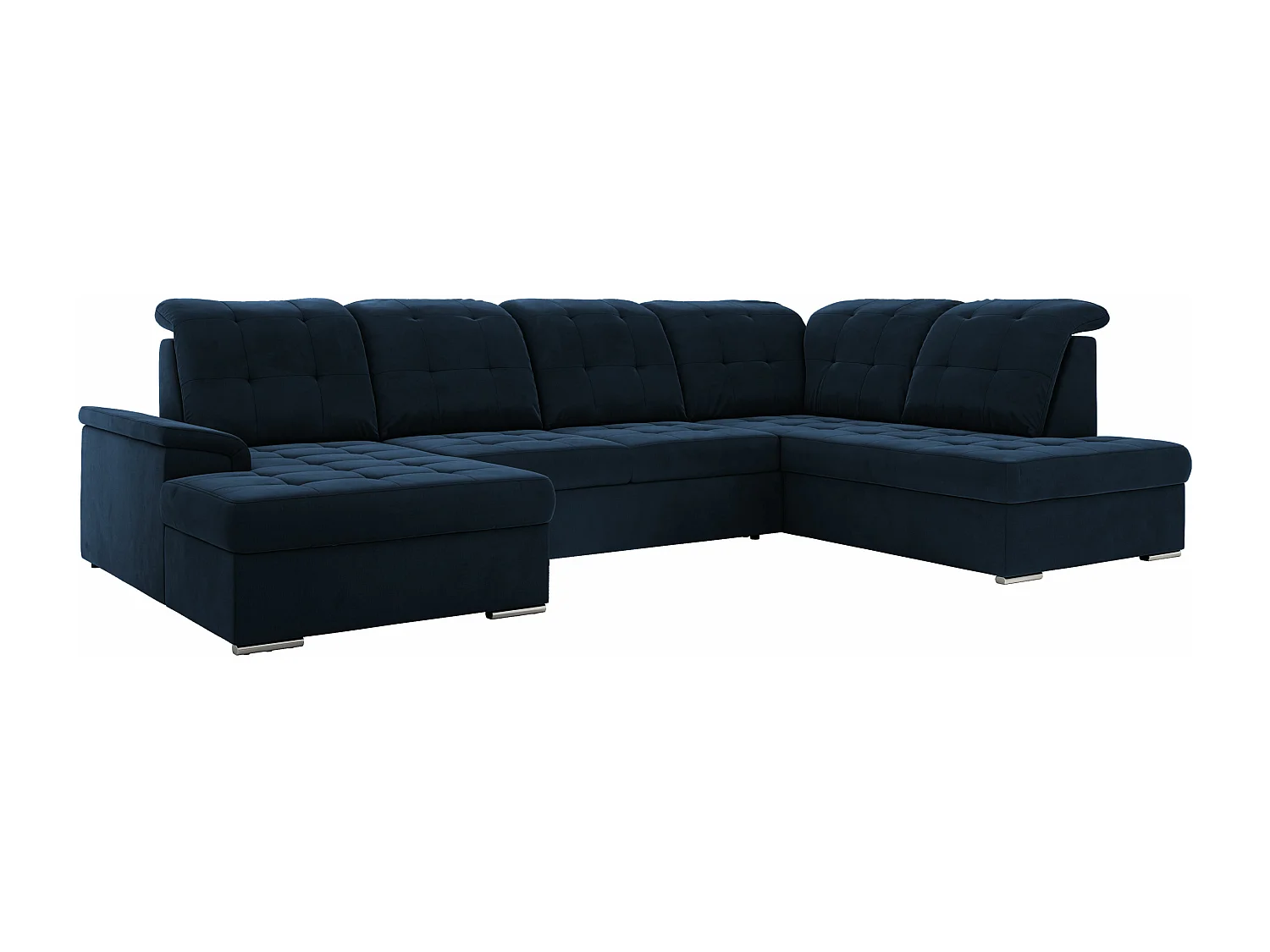 Ecksofa MADRITO U - mit verstellbarer Rückenlehne, Armlehne, L-förmige Ecke, Bettkasten - Dunkelblau Velvet - Ecke Rechts