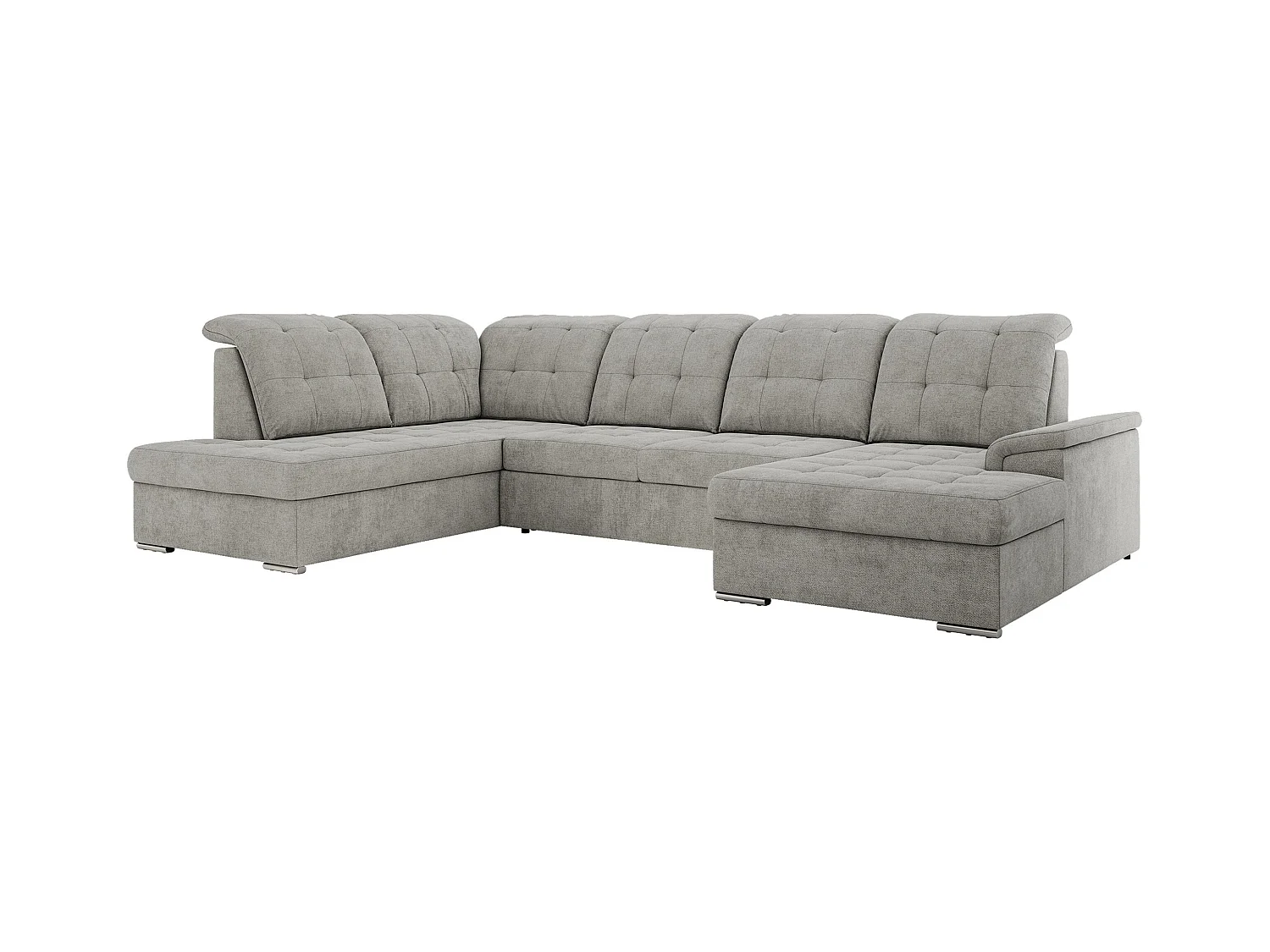 Ecksofa MADRITO U - mit verstellbarer Rückenlehne, Armlehne, L-förmige Ecke, Bettkasten - Hellgrau Struktur - Ecke Links