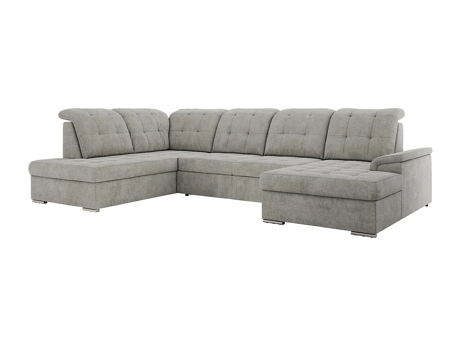 Ecksofa MADRITO U - mit verstellbarer Rückenlehne, Armlehne, L-förmige Ecke, Bettkasten - Hellgrau Struktur - Ecke Links