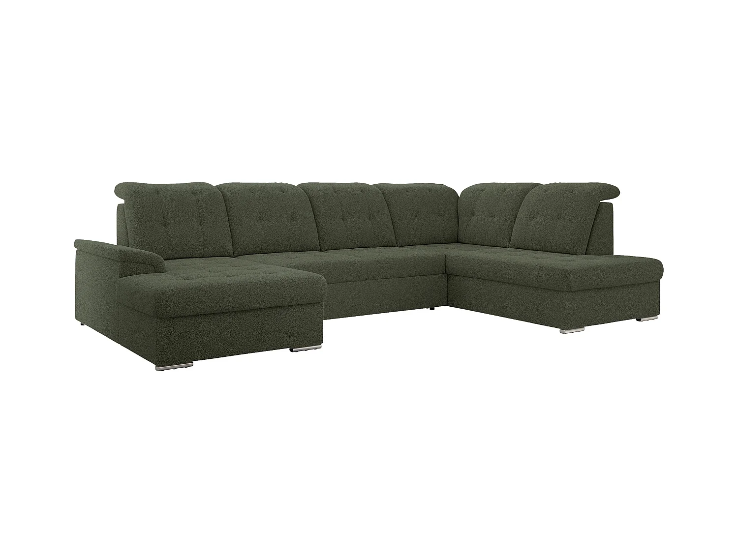 Ecksofa MADRITO U - mit verstellbarer Rückenlehne, Armlehne, L-förmige Ecke, Bettkasten - Grün Boucle - Ecke Rechts