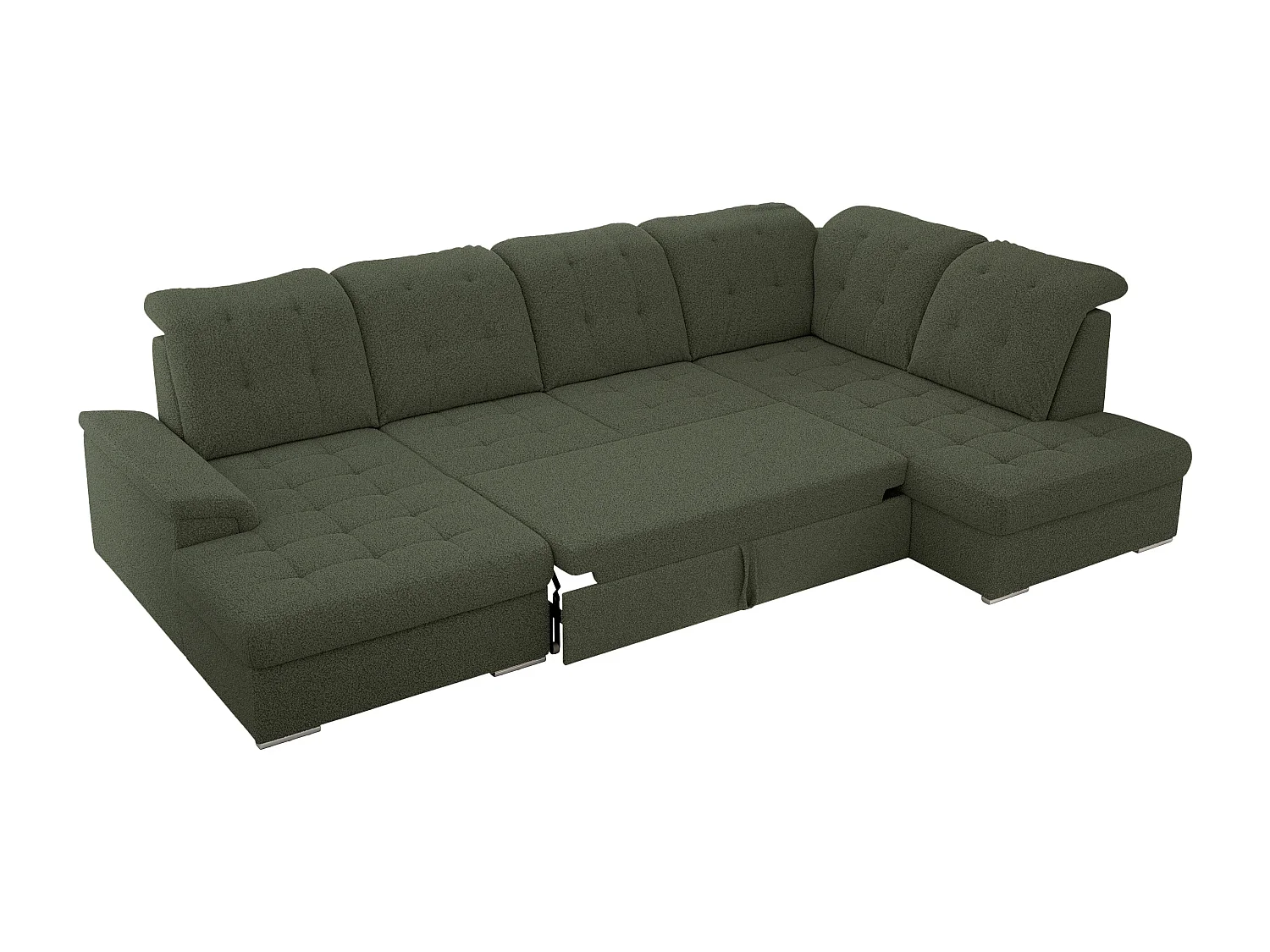 Ecksofa MADRITO U - mit verstellbarer Rückenlehne, Armlehne, L-förmige Ecke, Bettkasten - Grün Boucle - Ecke Rechts