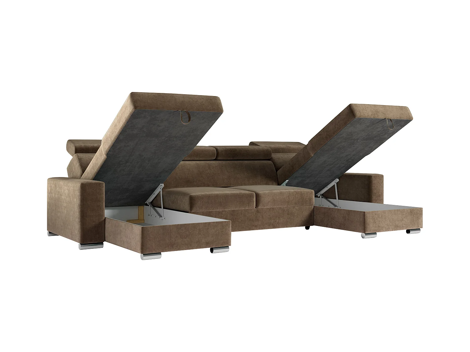 Ecksofa FOX U - verstellbare Kopfstützen, zwei Bettkästen, L-förmige Ecke mit Schlaffunktion, Armlehnen - Braun, Velvet