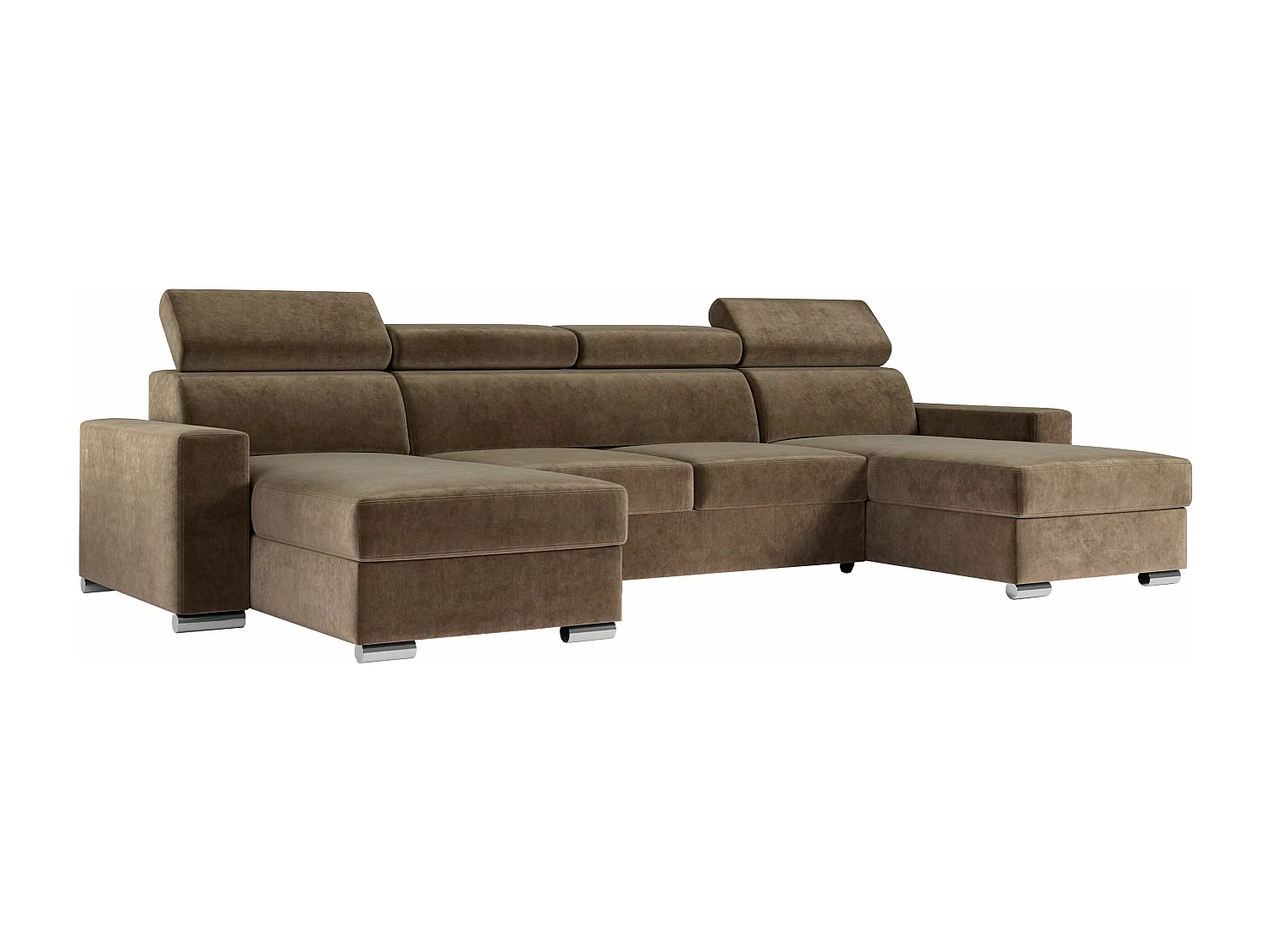 Ecksofa FOX U - verstellbare Kopfstützen, zwei Bettkästen, L-förmige Ecke mit Schlaffunktion, Armlehnen - Braun, Velvet