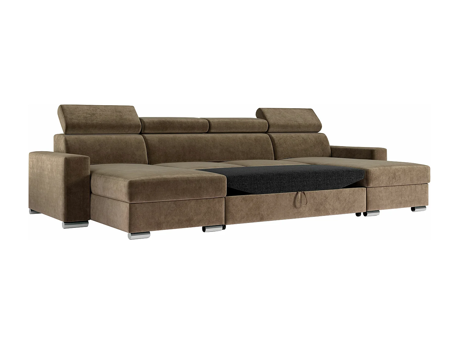 Ecksofa FOX U - verstellbare Kopfstützen, zwei Bettkästen, L-förmige Ecke mit Schlaffunktion, Armlehnen - Braun, Velvet