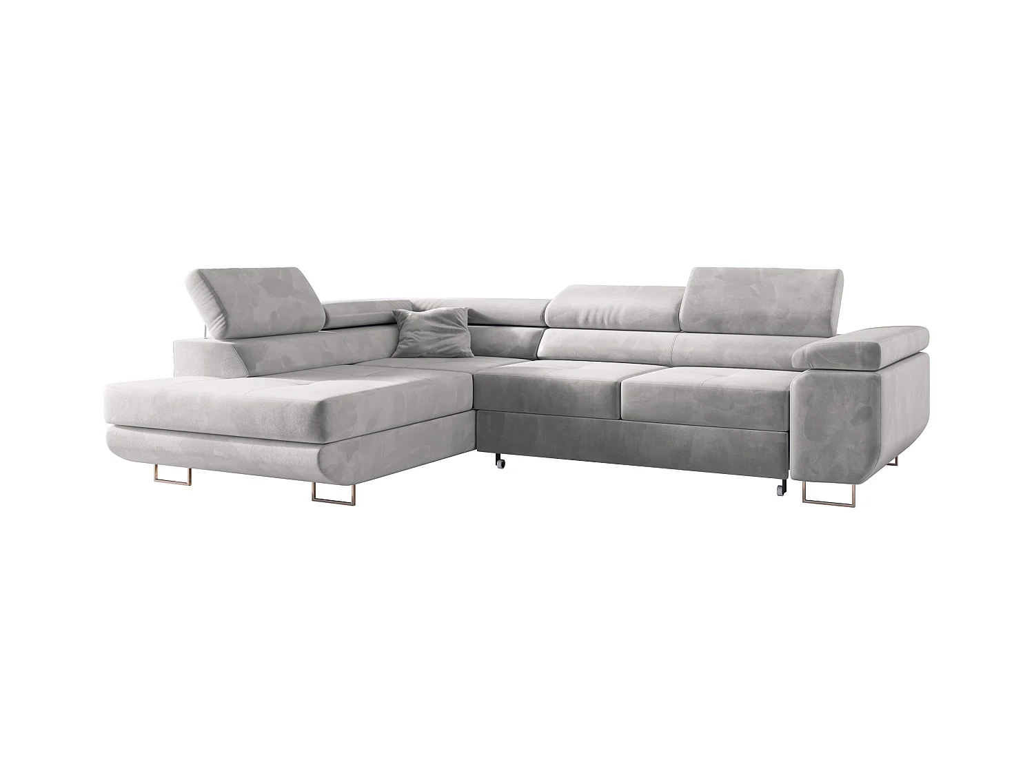 Ecksofa GUSTAW - mit Schlaffunktion, verstellbare Kopfstützen, Metallbeine - Hellgrau Velvet - Ecke Links