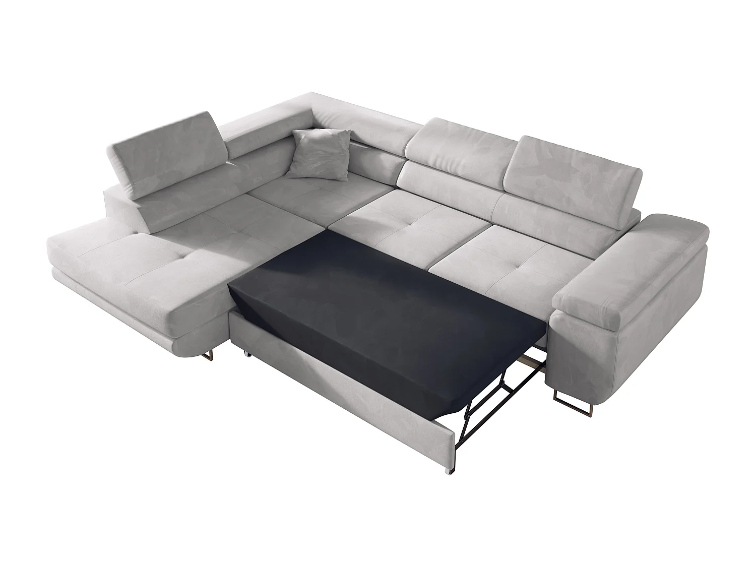 Ecksofa GUSTAW - mit Schlaffunktion, verstellbare Kopfstützen, Metallbeine - Hellgrau Velvet - Ecke Links