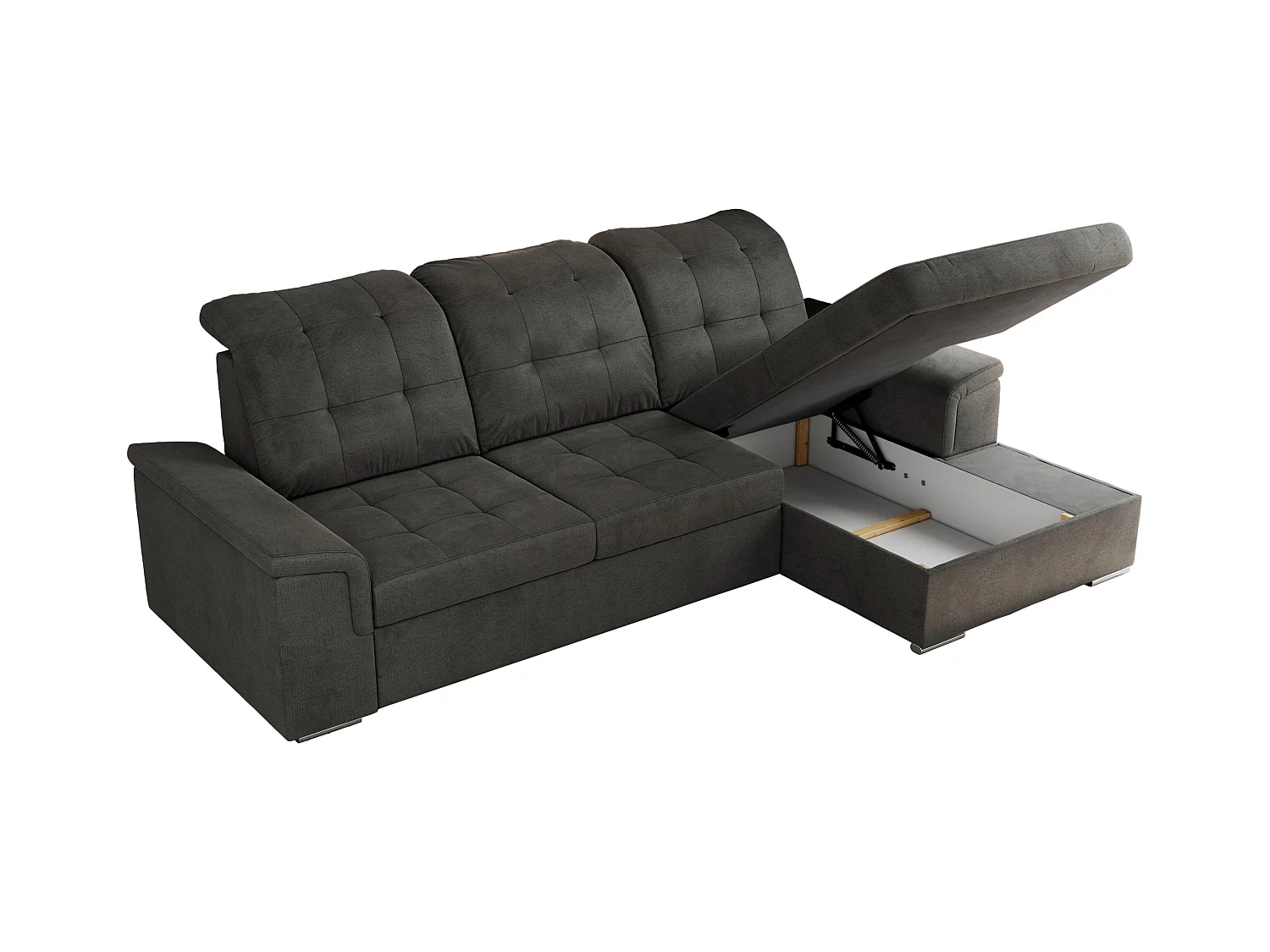 Ecksofa MADRITO - mit verstellbarer Rückenlehne, Armlehnen, gestepptem Sitz und Rückenlehne, Schlaffunktion - Dunkelgrau Velvet - Ecke Rechts