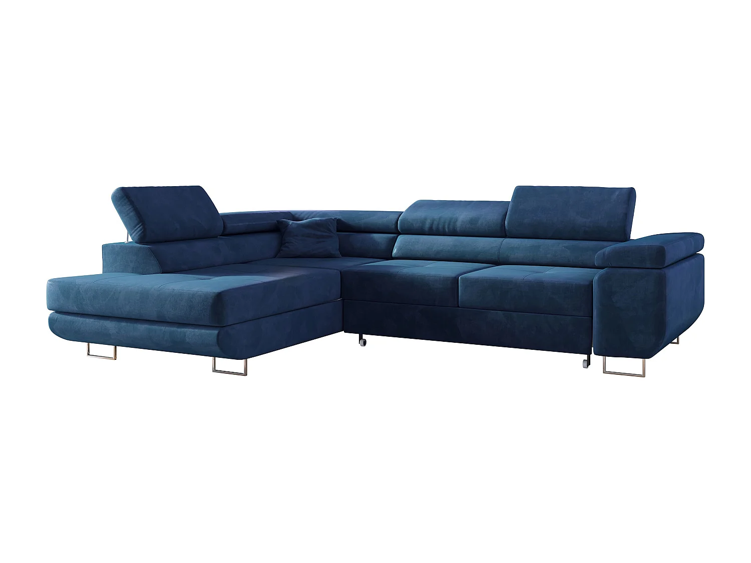 Ecksofa GUSTAW - mit Schlaffunktion, verstellbare Kopfstützen, Metallbeine - Dunkelblau Velvet - Ecke Links