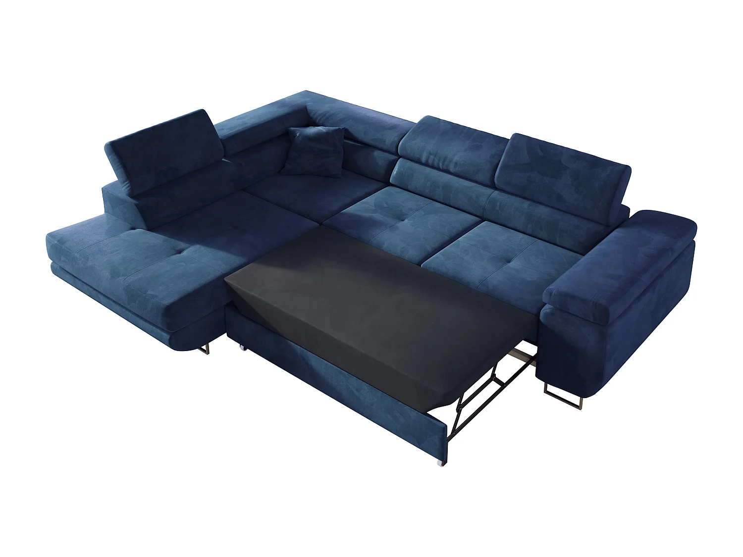 Ecksofa GUSTAW - mit Schlaffunktion, verstellbare Kopfstützen, Metallbeine - Dunkelblau Velvet - Ecke Links