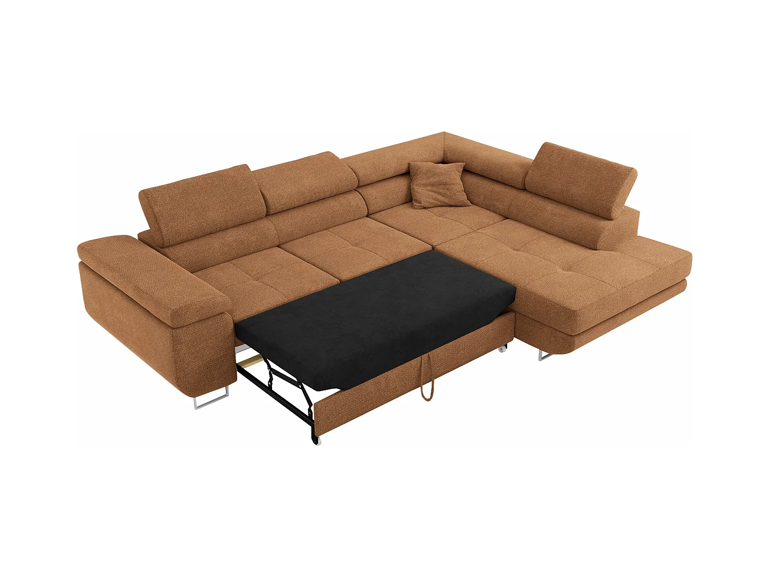 Ecksofa GUSTAW - mit Schlaffunktion, verstellbare Kopfstützen, Metallbeine - Orange Stukture - Ecke Rechts