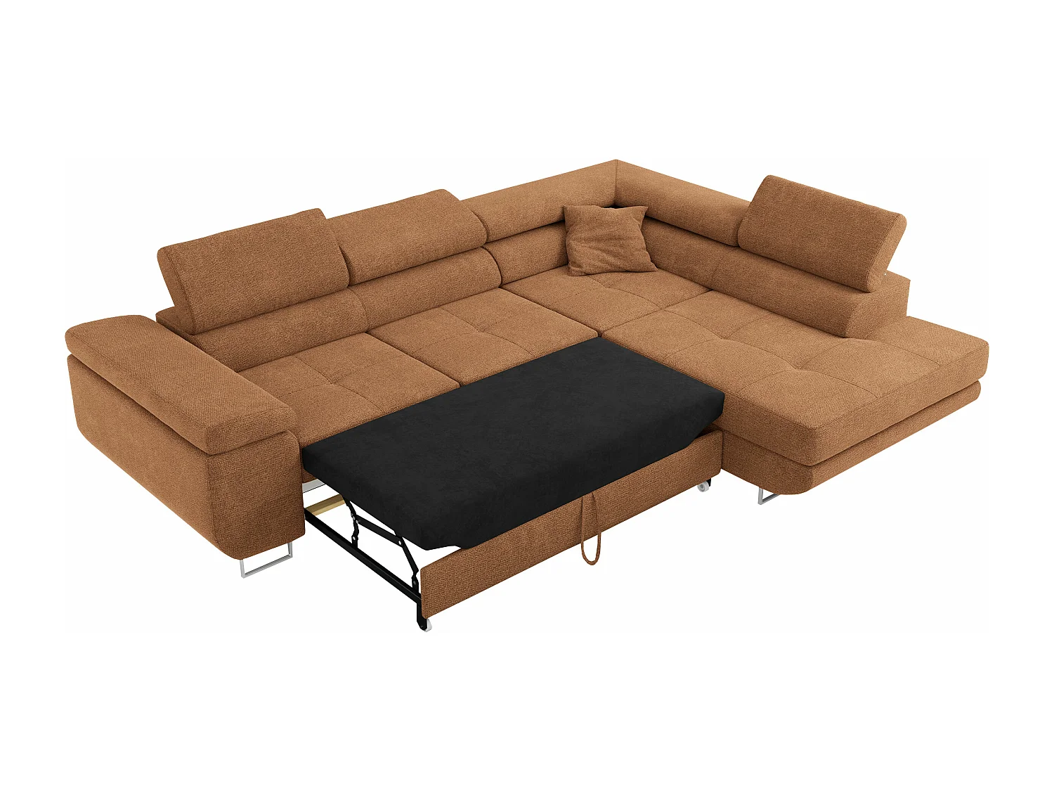 Ecksofa GUSTAW - mit Schlaffunktion, verstellbare Kopfstützen, Metallbeine - Orange Stukture - Ecke Rechts