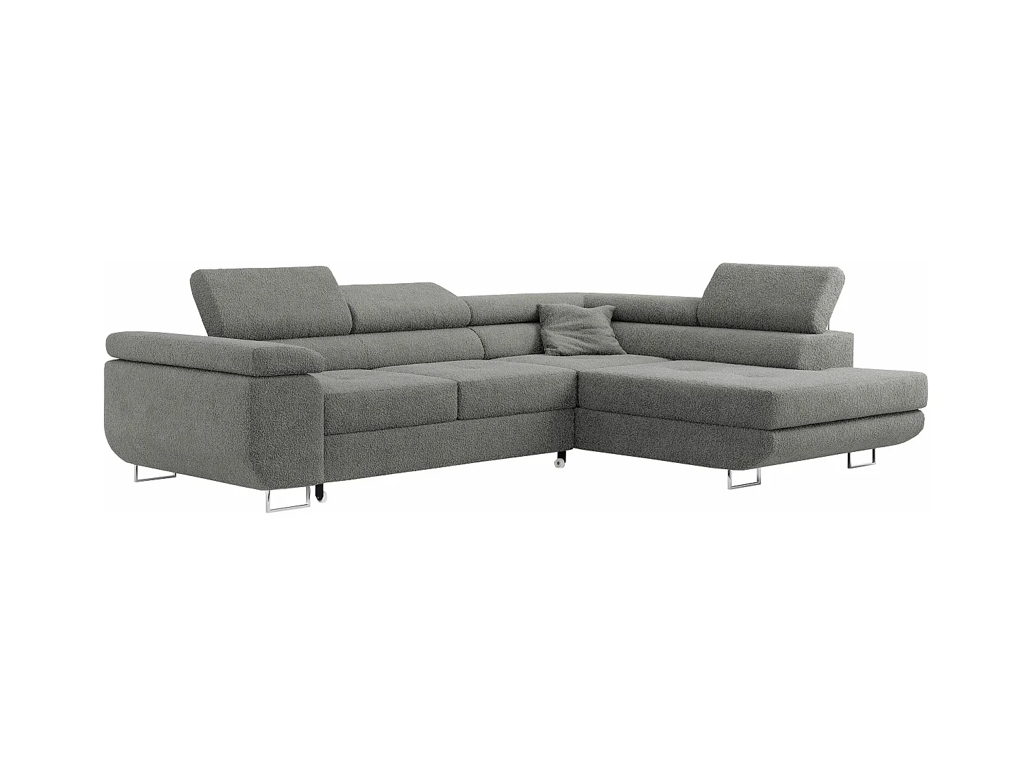Ecksofa GUSTAW - mit Schlaffunktion, verstellbare Kopfstützen, Metallbeine - Grau Boucle - Ecke Rechts