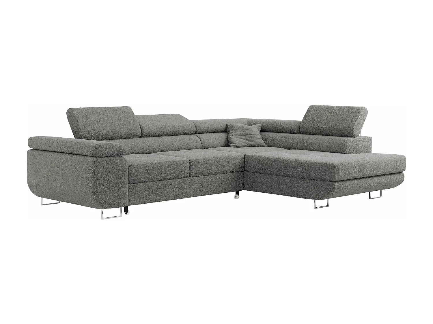 Ecksofa GUSTAW - mit Schlaffunktion, verstellbare Kopfstützen, Metallbeine - Grau Boucle - Ecke Rechts