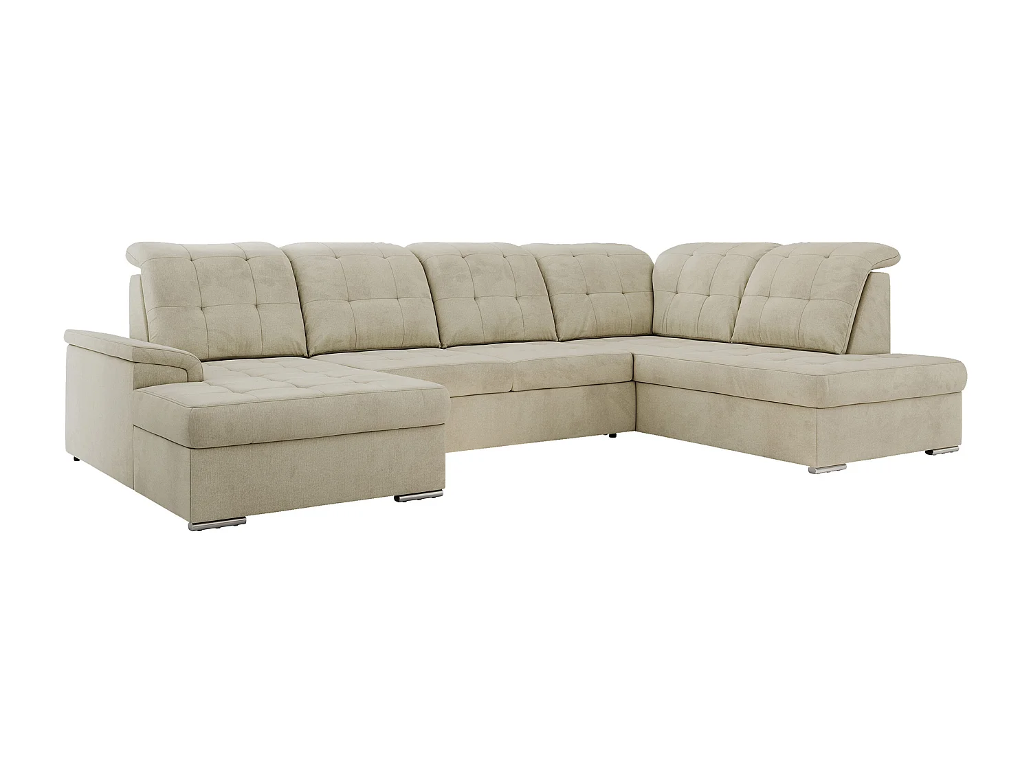 Ecksofa MADRITO U - mit verstellbarer Rückenlehne, Armlehne, L-förmige Ecke, Bettkasten - Beige Velvet - Ecke Rechts