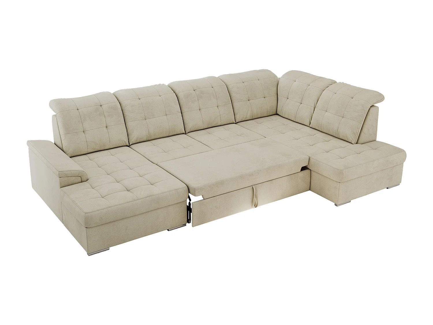 Ecksofa MADRITO U - mit verstellbarer Rückenlehne, Armlehne, L-förmige Ecke, Bettkasten - Beige Velvet - Ecke Rechts