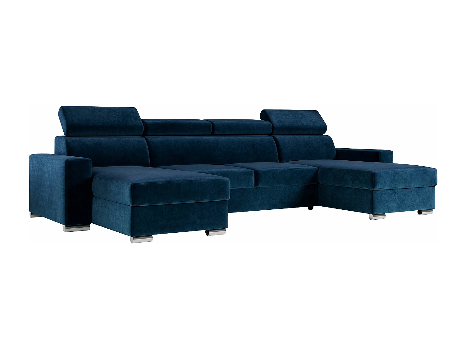 Ecksofa FOX U - verstellbare Kopfstützen, zwei Bettkästen, L-förmige Ecke mit Schlaffunktion, Armlehnen - Dunkelblau, Velvet