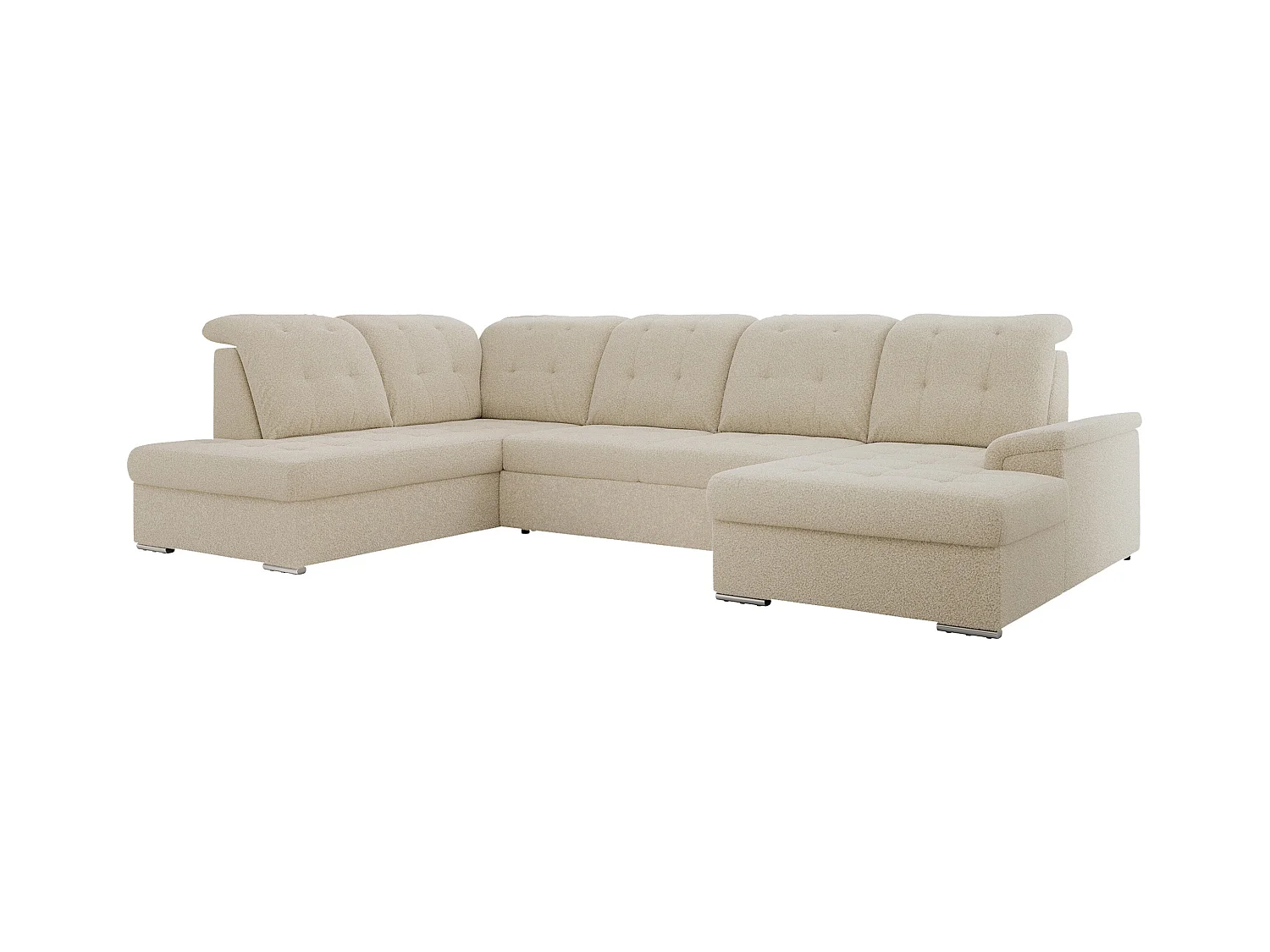 Ecksofa MADRITO U - mit verstellbarer Rückenlehne, Armlehne, L-förmige Ecke, Bettkasten - Beige Boucle - Ecke Links
