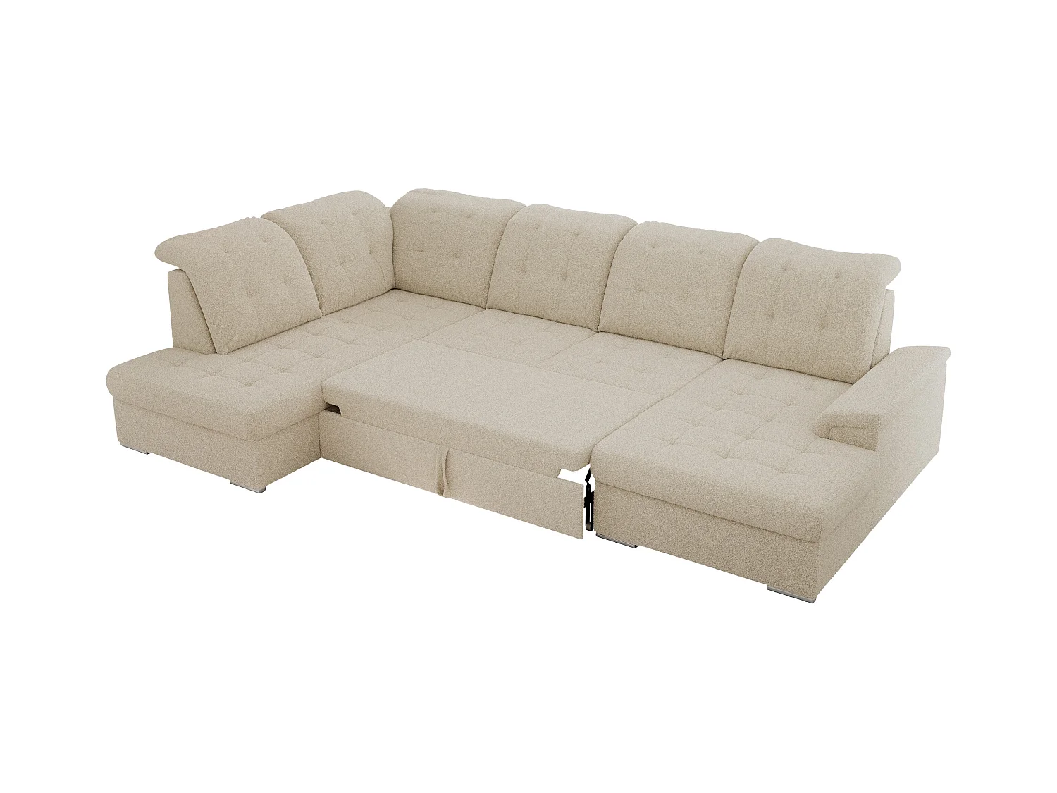 Ecksofa MADRITO U - mit verstellbarer Rückenlehne, Armlehne, L-förmige Ecke, Bettkasten - Beige Boucle - Ecke Links