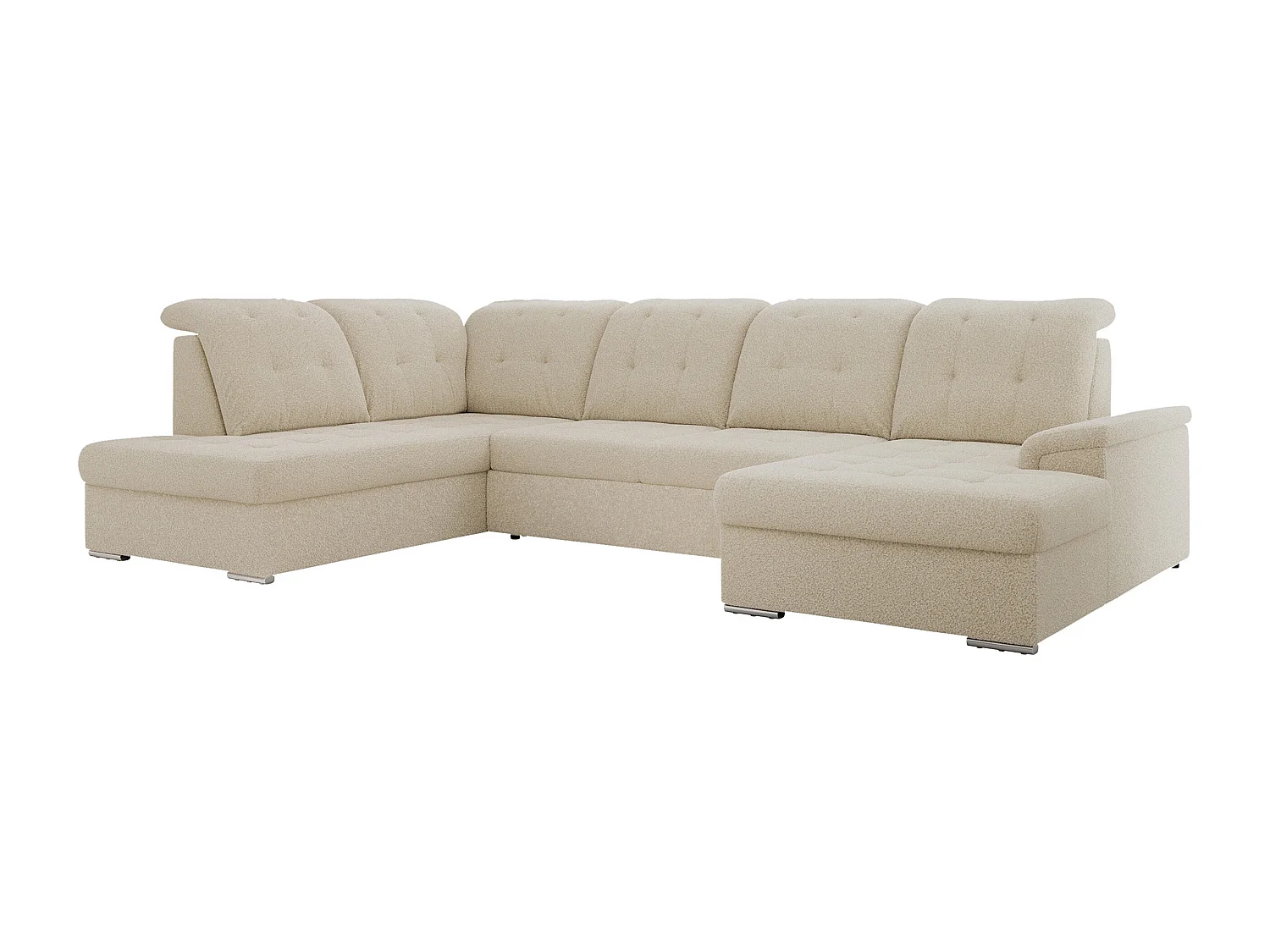 Ecksofa MADRITO U - mit verstellbarer Rückenlehne, Armlehne, L-förmige Ecke, Bettkasten - Beige Boucle - Ecke Links