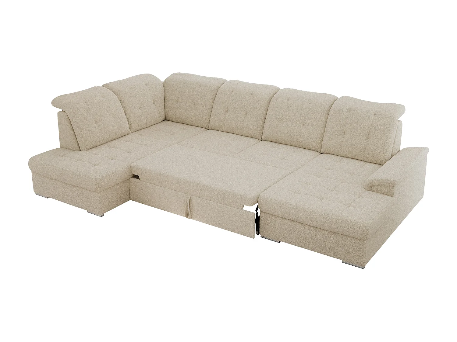 Ecksofa MADRITO U - mit verstellbarer Rückenlehne, Armlehne, L-förmige Ecke, Bettkasten - Beige Boucle - Ecke Links