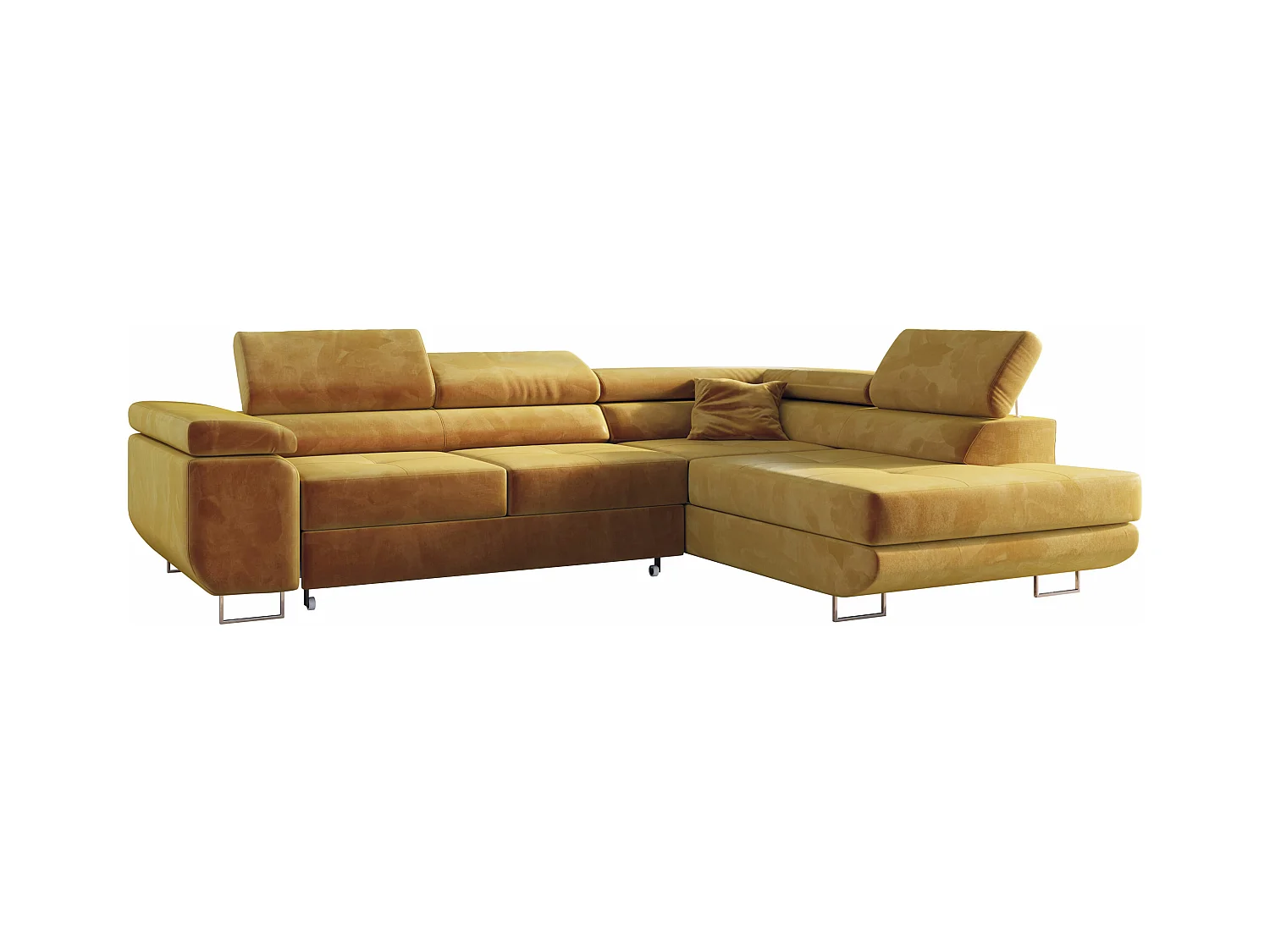 Ecksofa GUSTAW - mit Schlaffunktion, verstellbare Kopfstützen, Metallbeine - Gelb Velvet - Ecke Rechts