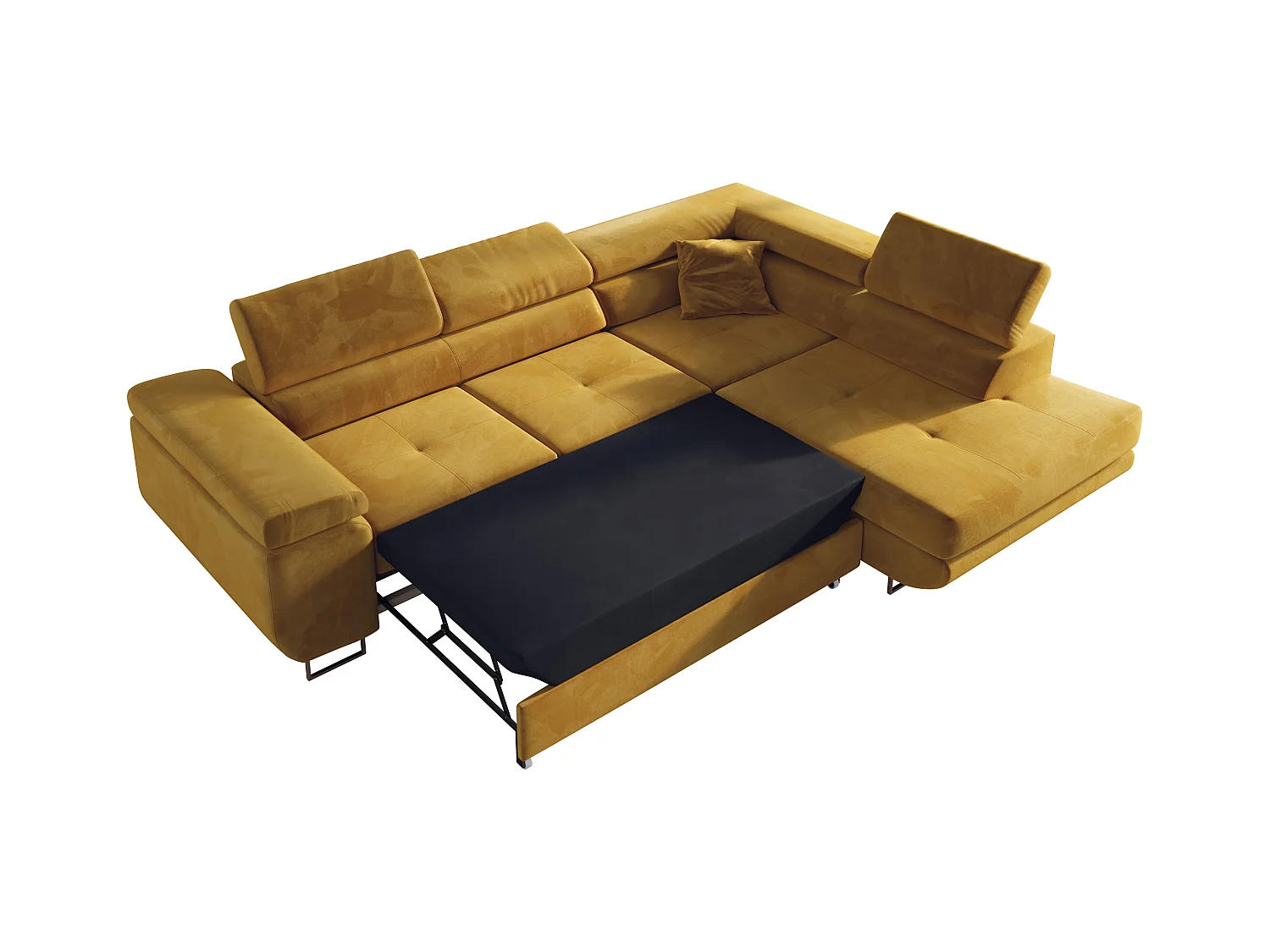 Ecksofa GUSTAW - mit Schlaffunktion, verstellbare Kopfstützen, Metallbeine - Gelb Velvet - Ecke Rechts