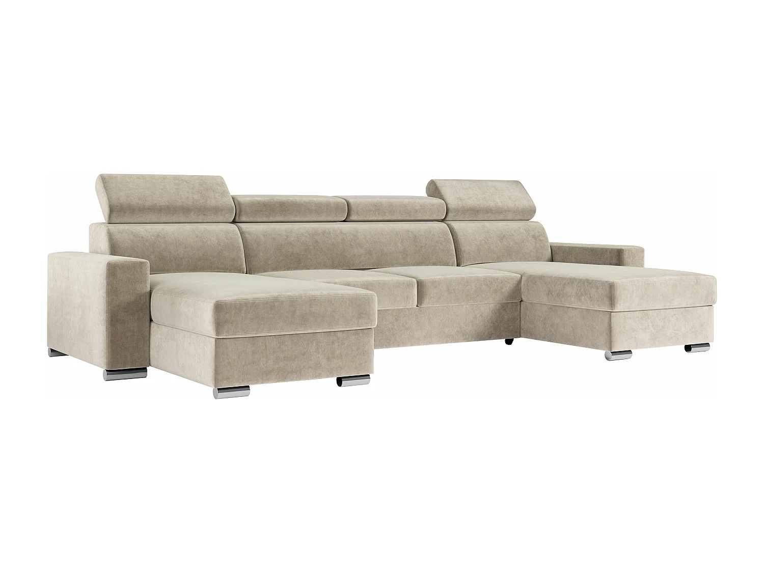 Ecksofa FOX U - verstellbare Kopfstützen, zwei Bettkästen, L-förmige Ecke mit Schlaffunktion, Armlehnen - Beige, Velvet