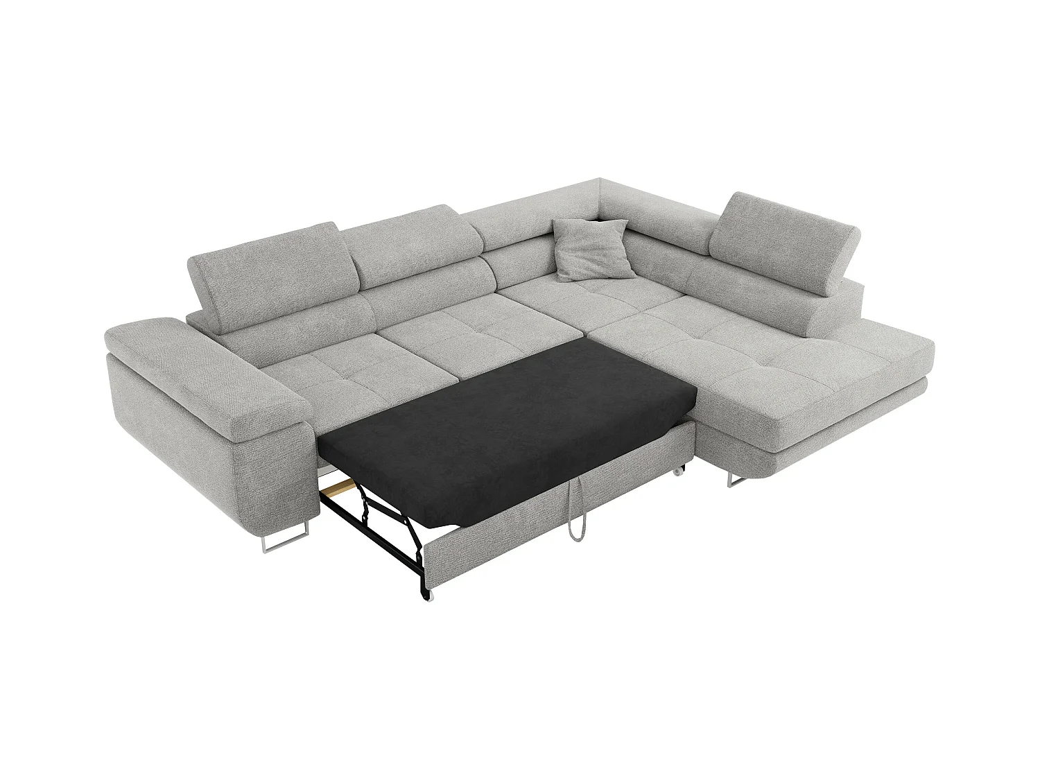 Ecksofa GUSTAW - mit Schlaffunktion, verstellbare Kopfstützen, Metallbeine - Hellgrau Stukture - Ecke Rechts