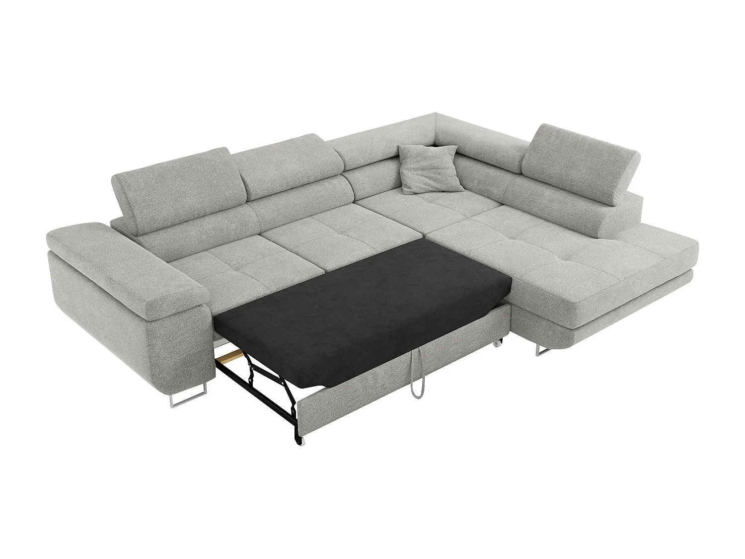 Ecksofa GUSTAW - mit Schlaffunktion, verstellbare Kopfstützen, Metallbeine - Hellgrau Stukture - Ecke Rechts