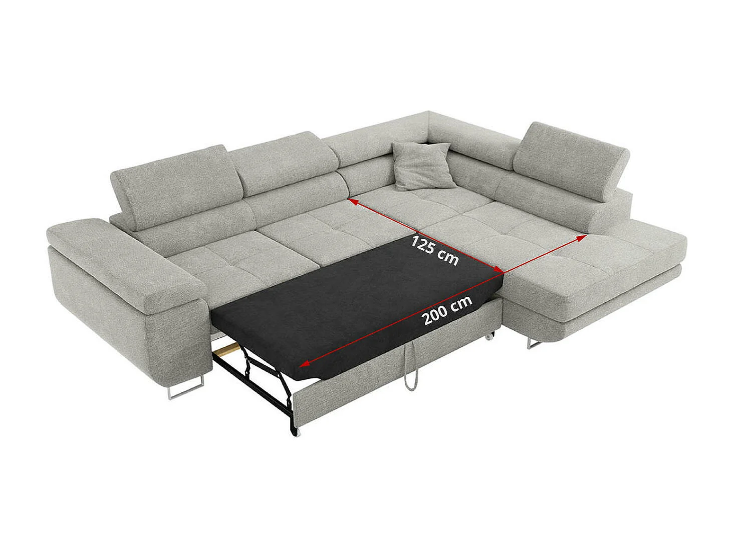 Ecksofa GUSTAW - mit Schlaffunktion, verstellbare Kopfstützen, Metallbeine - Hellgrau Stukture - Ecke Rechts