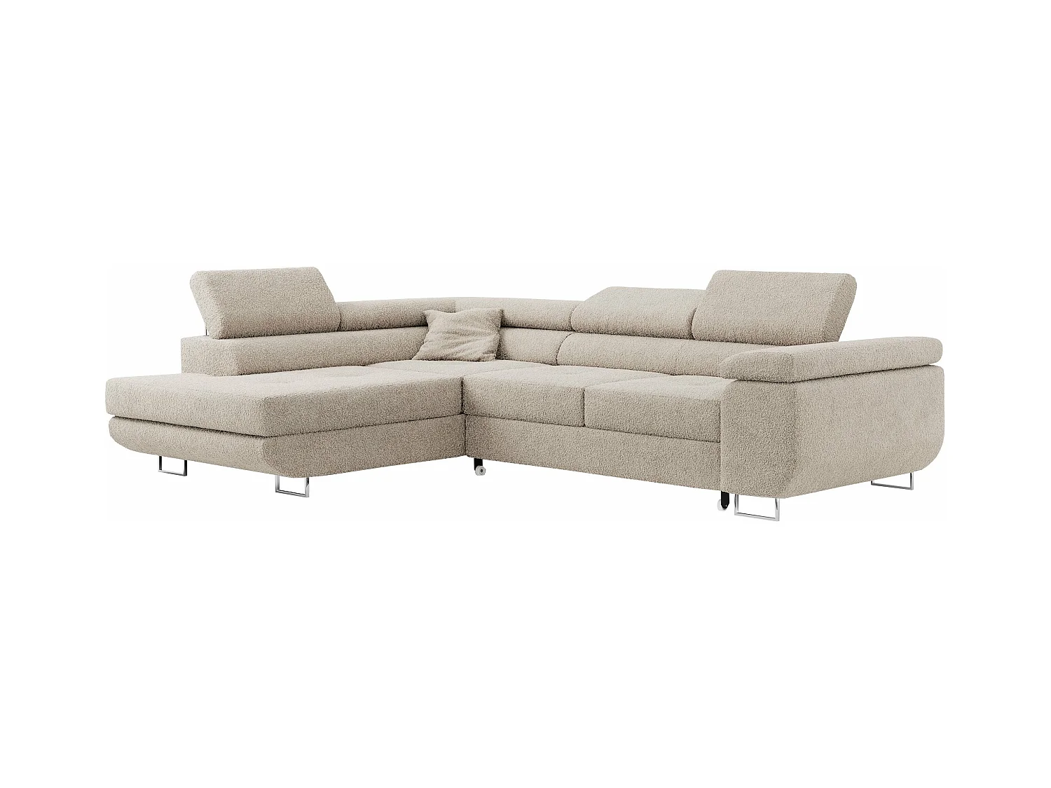 Ecksofa GUSTAW - mit Schlaffunktion, verstellbare Kopfstützen, Metallbeine - Creme Boucle - Ecke Links