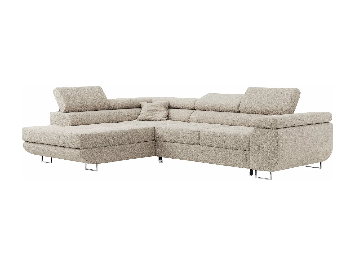 Ecksofa GUSTAW - mit Schlaffunktion, verstellbare Kopfstützen, Metallbeine - Creme Boucle - Ecke Links