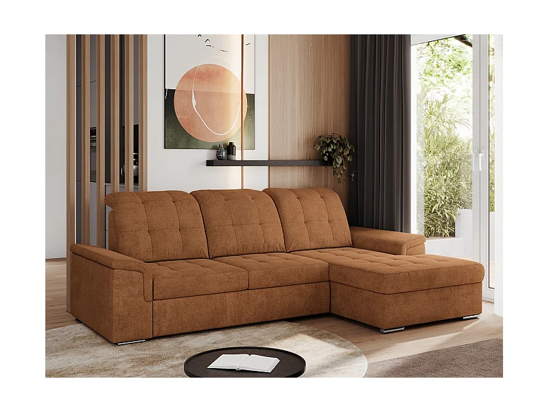 Ecksofa MADRITO - mit verstellbarer Rückenlehne, Armlehnen, gestepptem Sitz und Rückenlehne, Schlaffunktion - Orange Struktur - Ecke Rechts