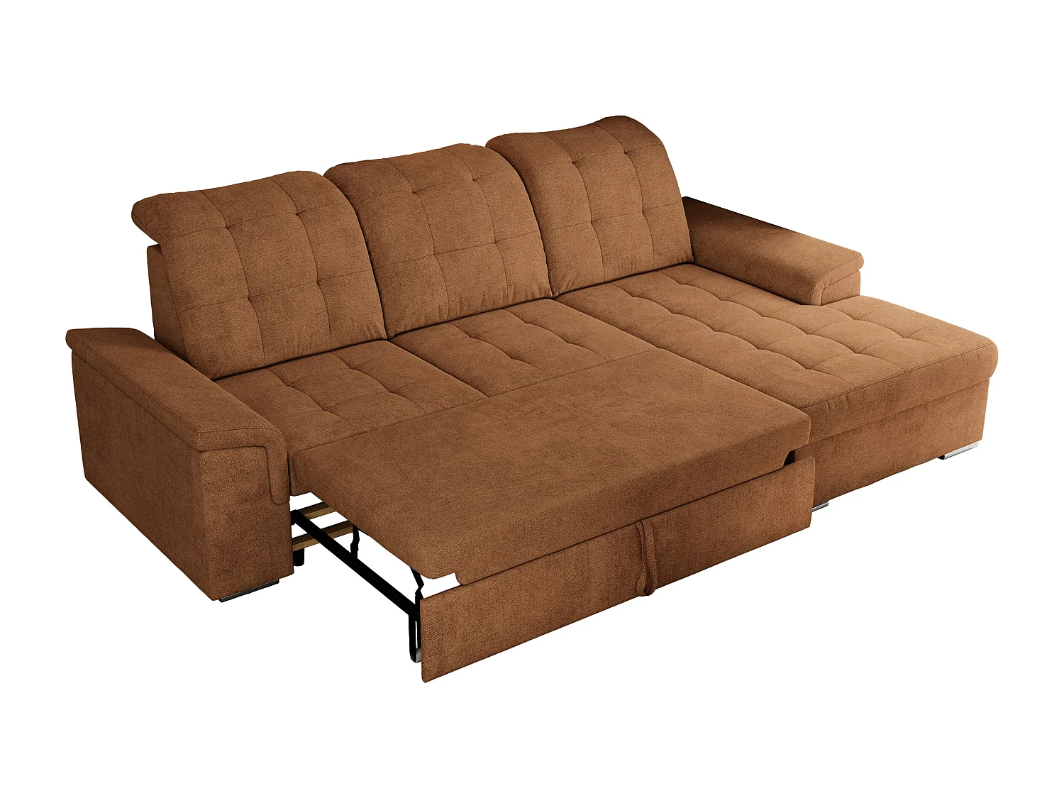 Ecksofa MADRITO - mit verstellbarer Rückenlehne, Armlehnen, gestepptem Sitz und Rückenlehne, Schlaffunktion - Orange Struktur - Ecke Rechts