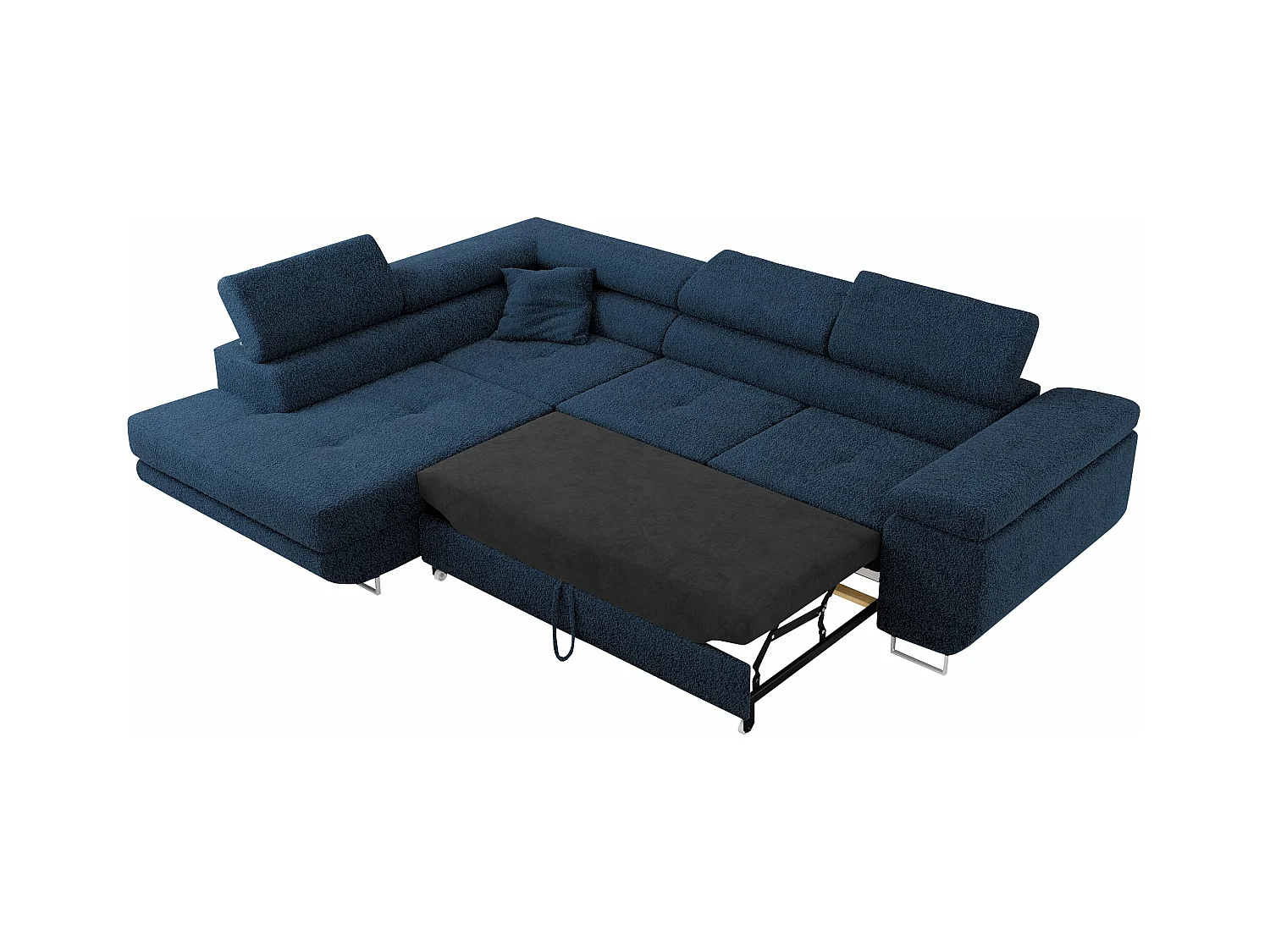 Ecksofa GUSTAW - mit Schlaffunktion, verstellbare Kopfstützen, Metallbeine - Dunkelblau Boucle - Ecke Links