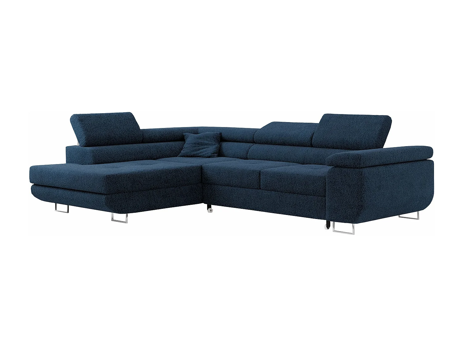 Ecksofa GUSTAW - mit Schlaffunktion, verstellbare Kopfstützen, Metallbeine - Dunkelblau Boucle - Ecke Links