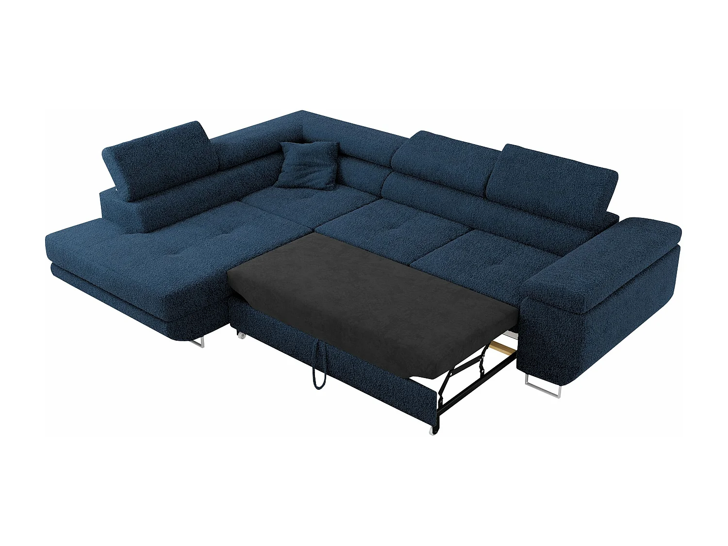 Ecksofa GUSTAW - mit Schlaffunktion, verstellbare Kopfstützen, Metallbeine - Dunkelblau Boucle - Ecke Links