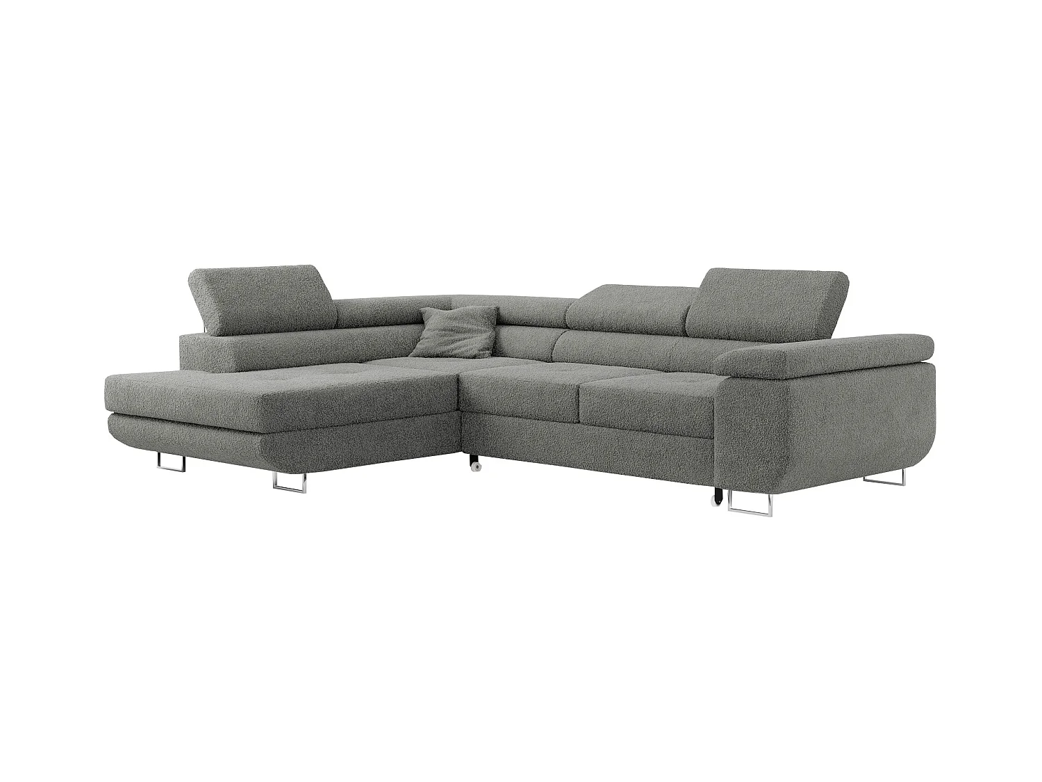 Ecksofa GUSTAW - mit Schlaffunktion, verstellbare Kopfstützen, Metallbeine - Grau Boucle - Ecke Links