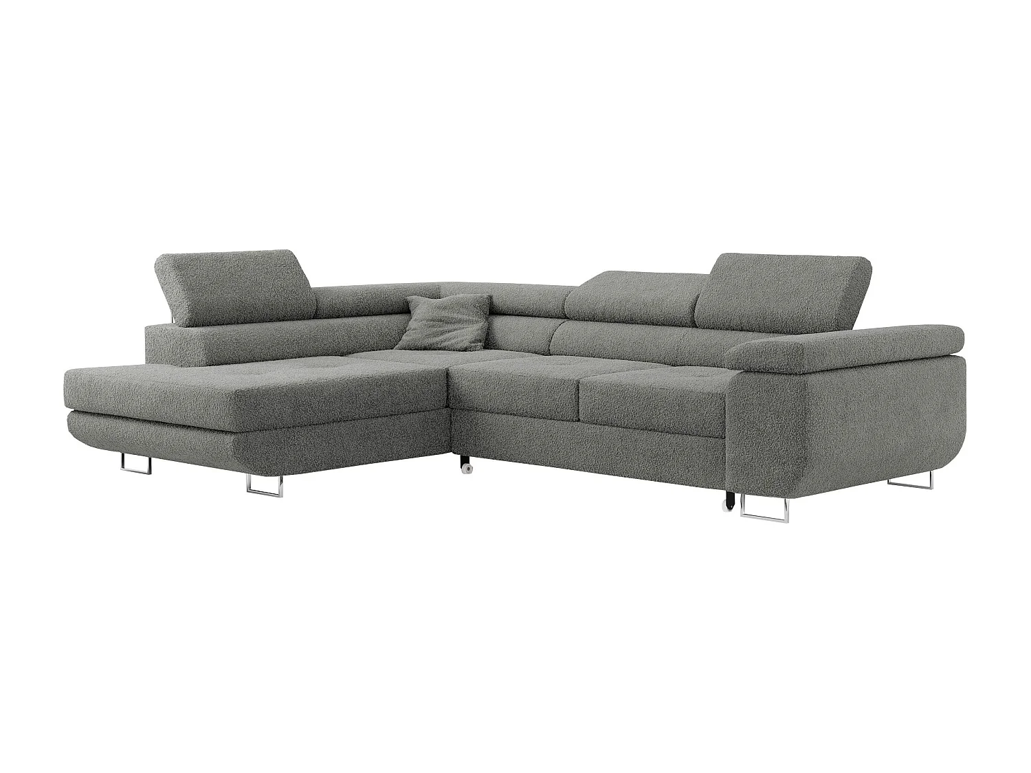 Ecksofa GUSTAW - mit Schlaffunktion, verstellbare Kopfstützen, Metallbeine - Grau Boucle - Ecke Links