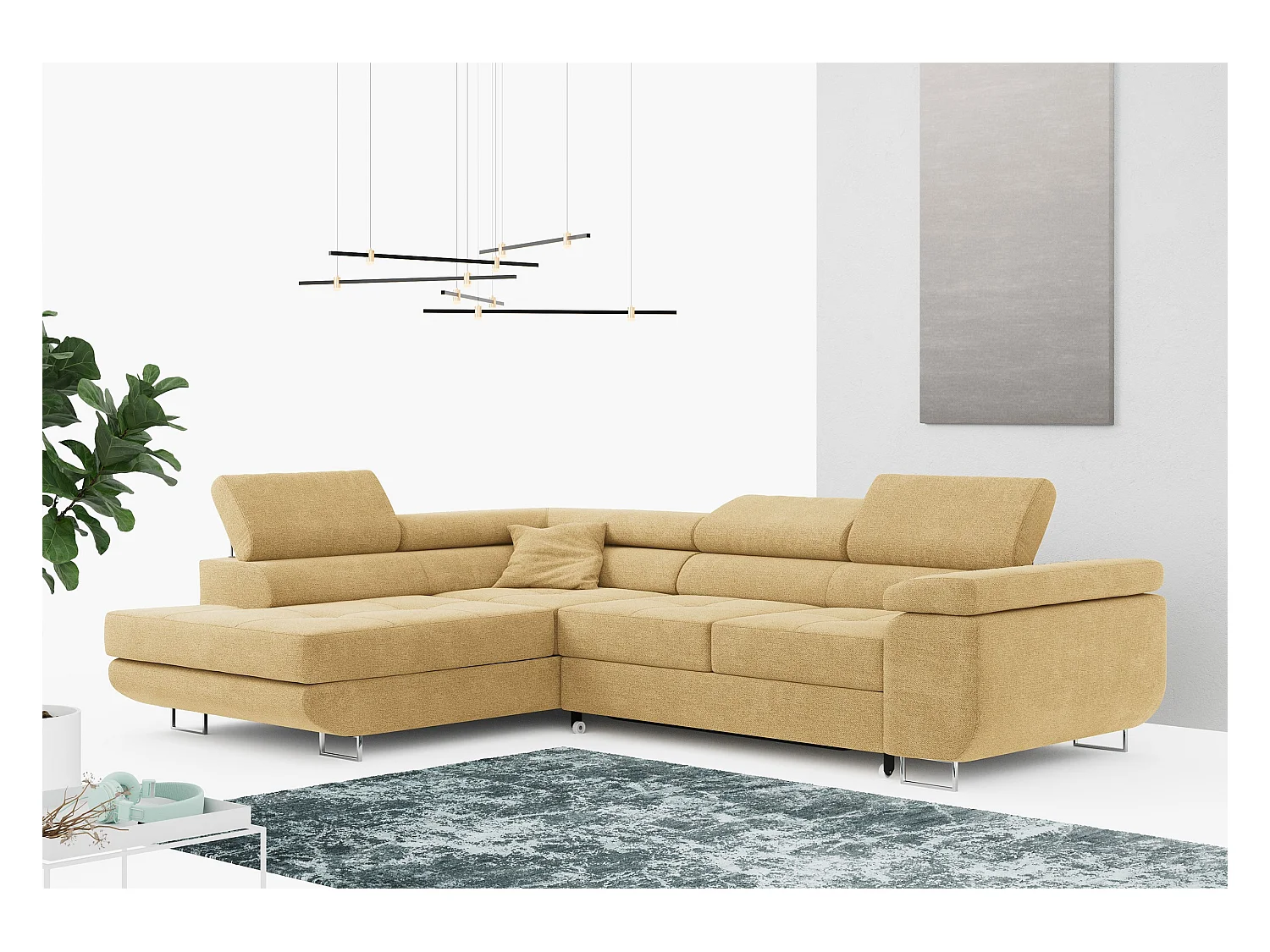 Ecksofa GUSTAW - mit Schlaffunktion, verstellbare Kopfstützen, Metallbeine - Gelb Stukture - Ecke Links