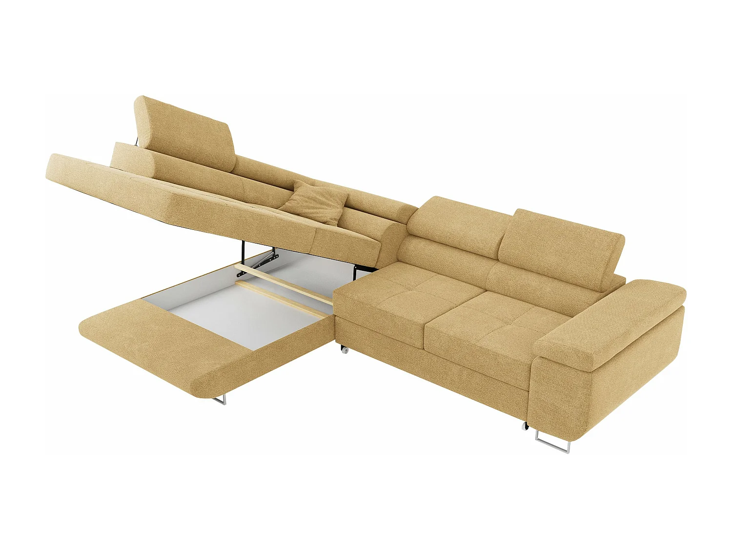 Ecksofa GUSTAW - mit Schlaffunktion, verstellbare Kopfstützen, Metallbeine - Gelb Stukture - Ecke Links